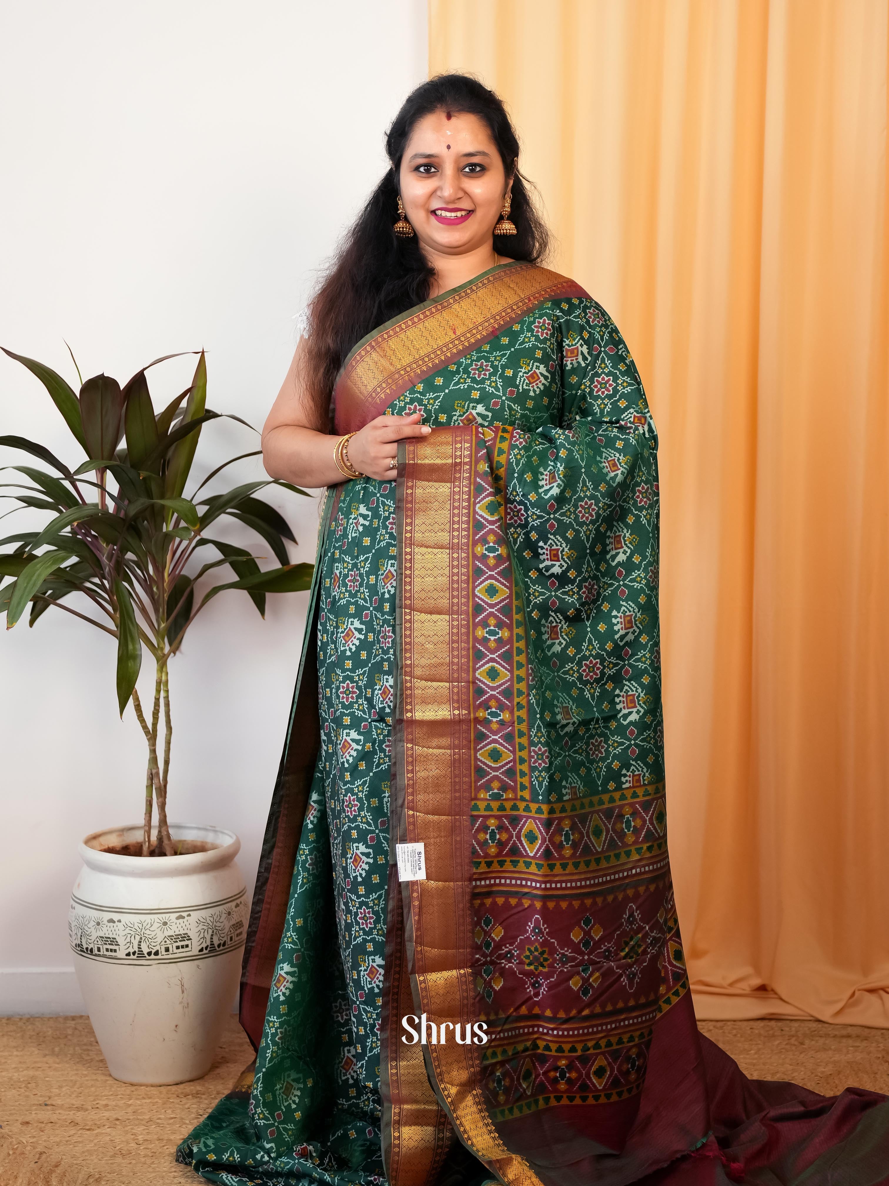 Green & Brown - Semi Patola Saree