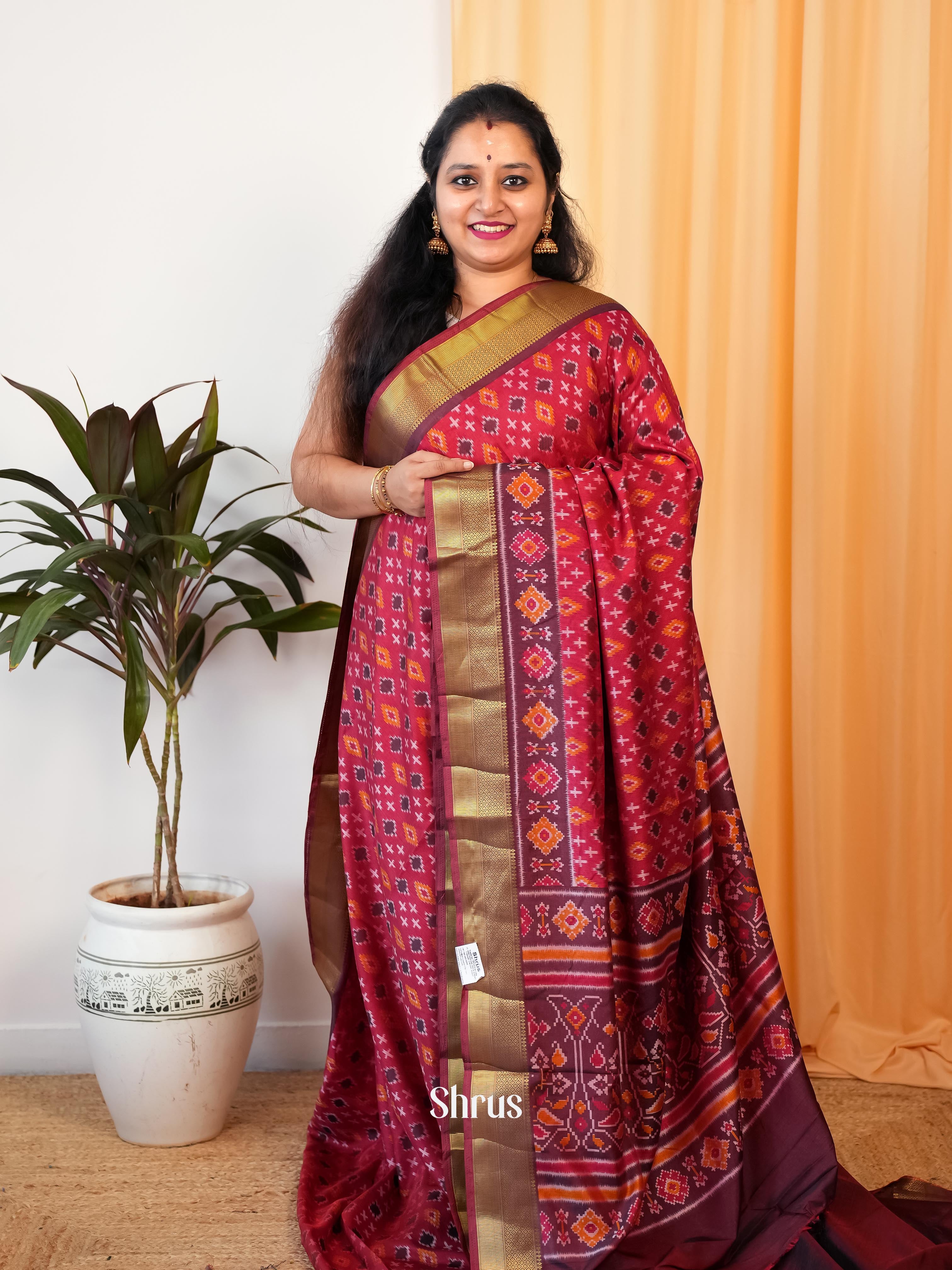 Red & Maroon - Semi Patola Saree