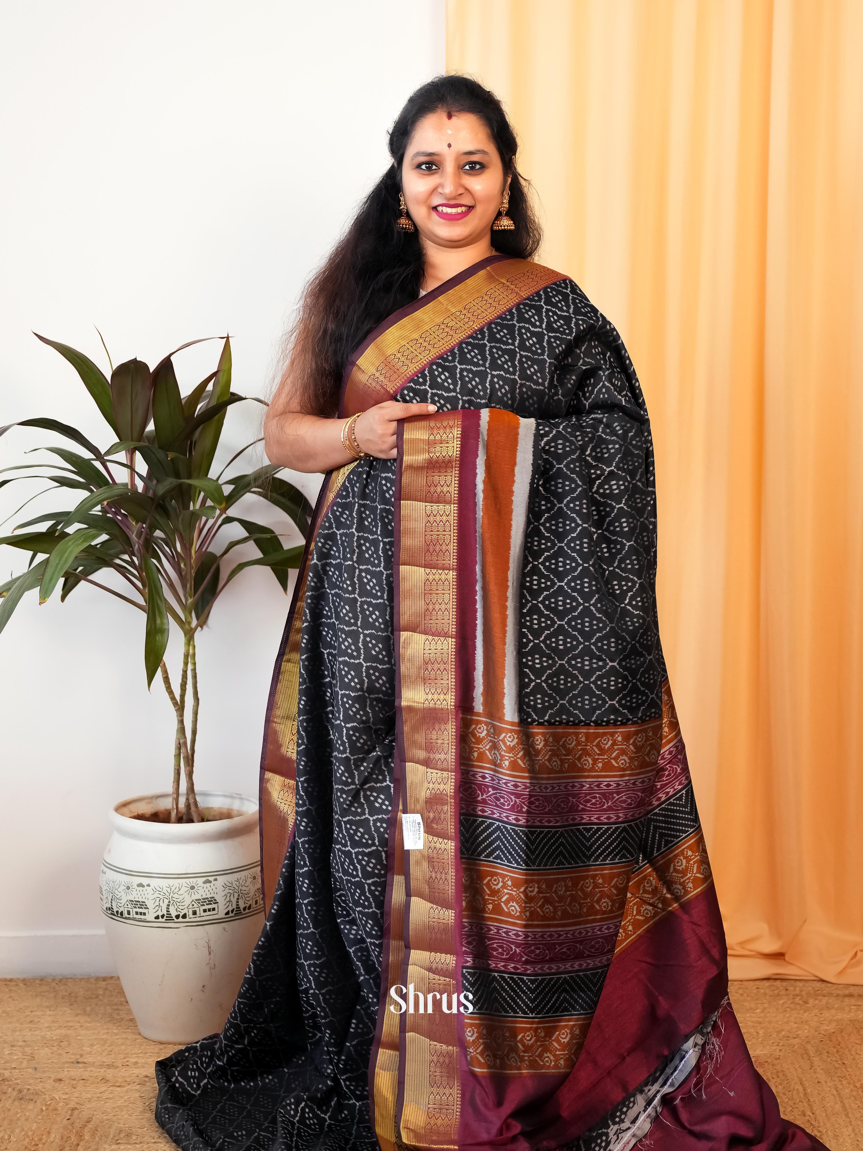 Black & Maroon - Semi Patola Saree