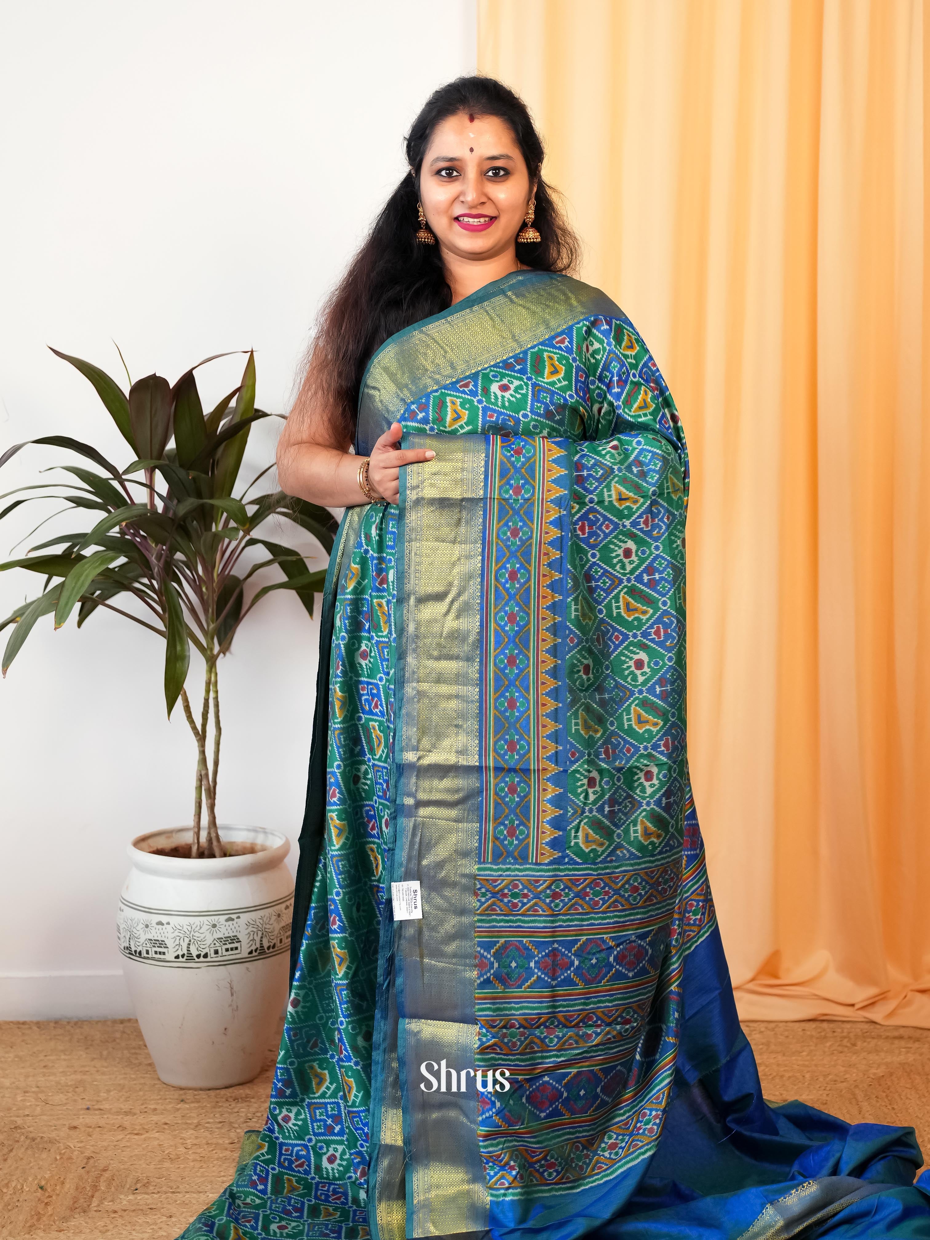 Green & Blue - Semi Patola Saree