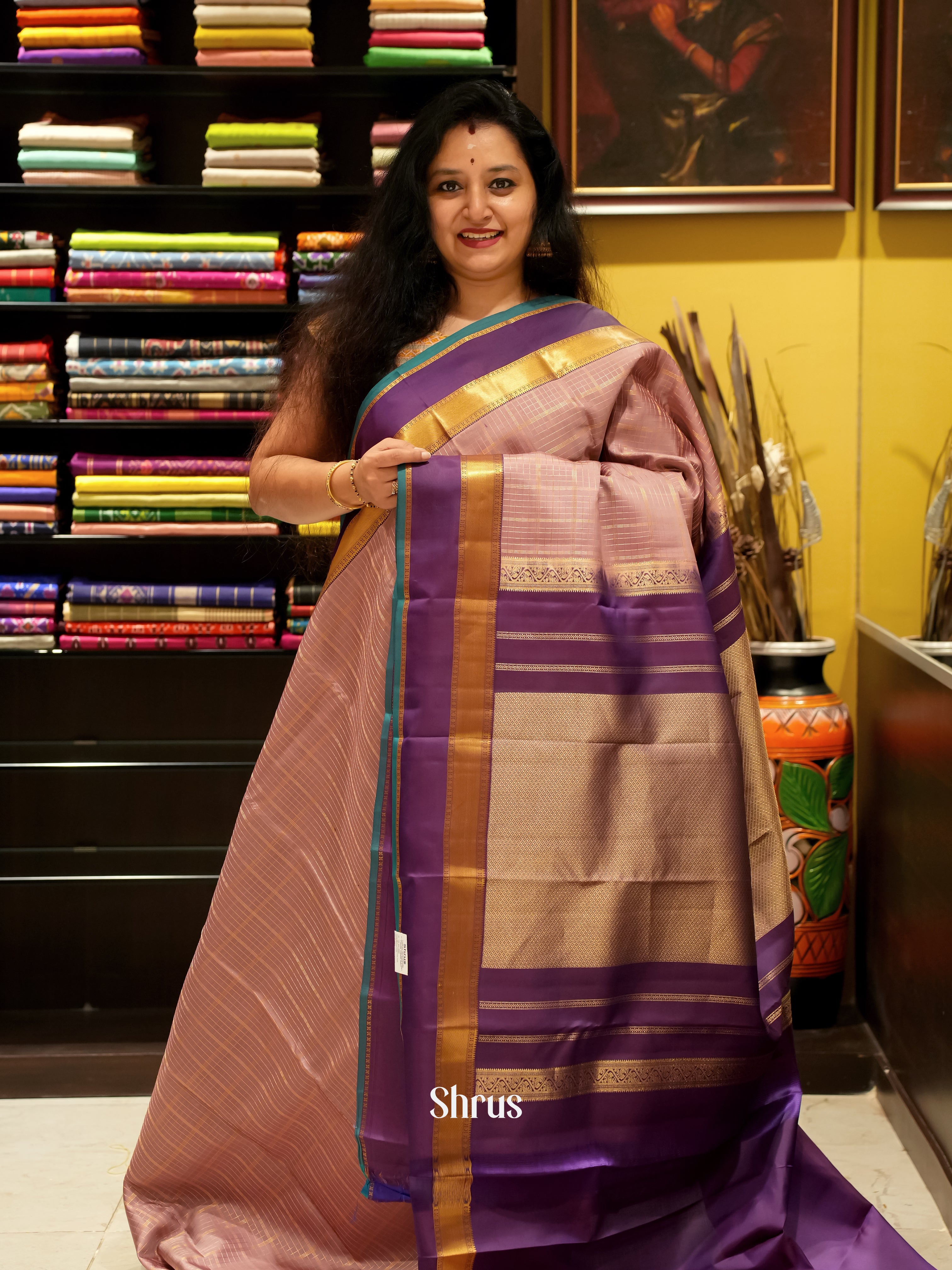 Pastel Brown & Purple - Kanchipuram silk Saree