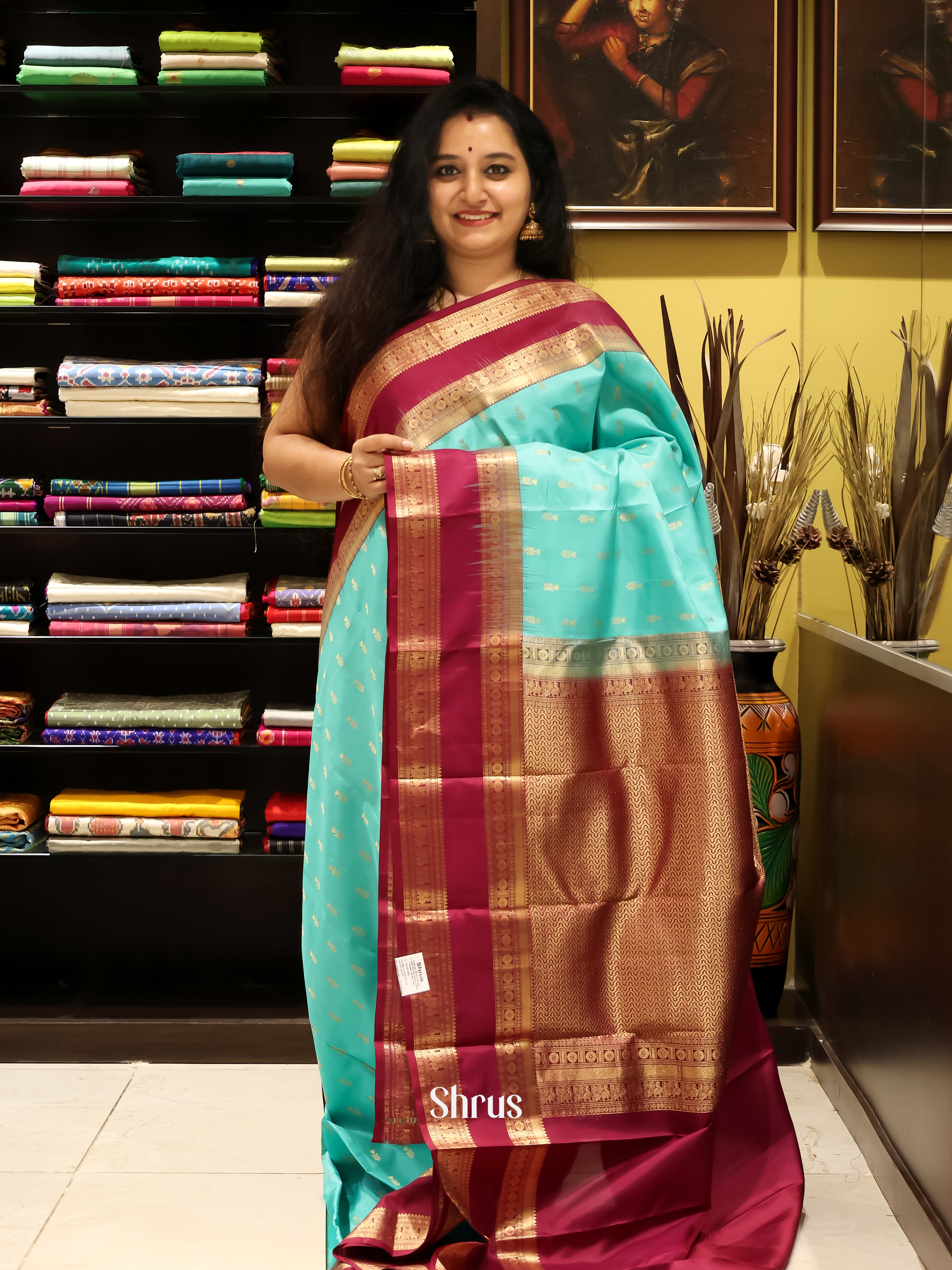 Teal & Maroon - Kanchipuram silk Saree