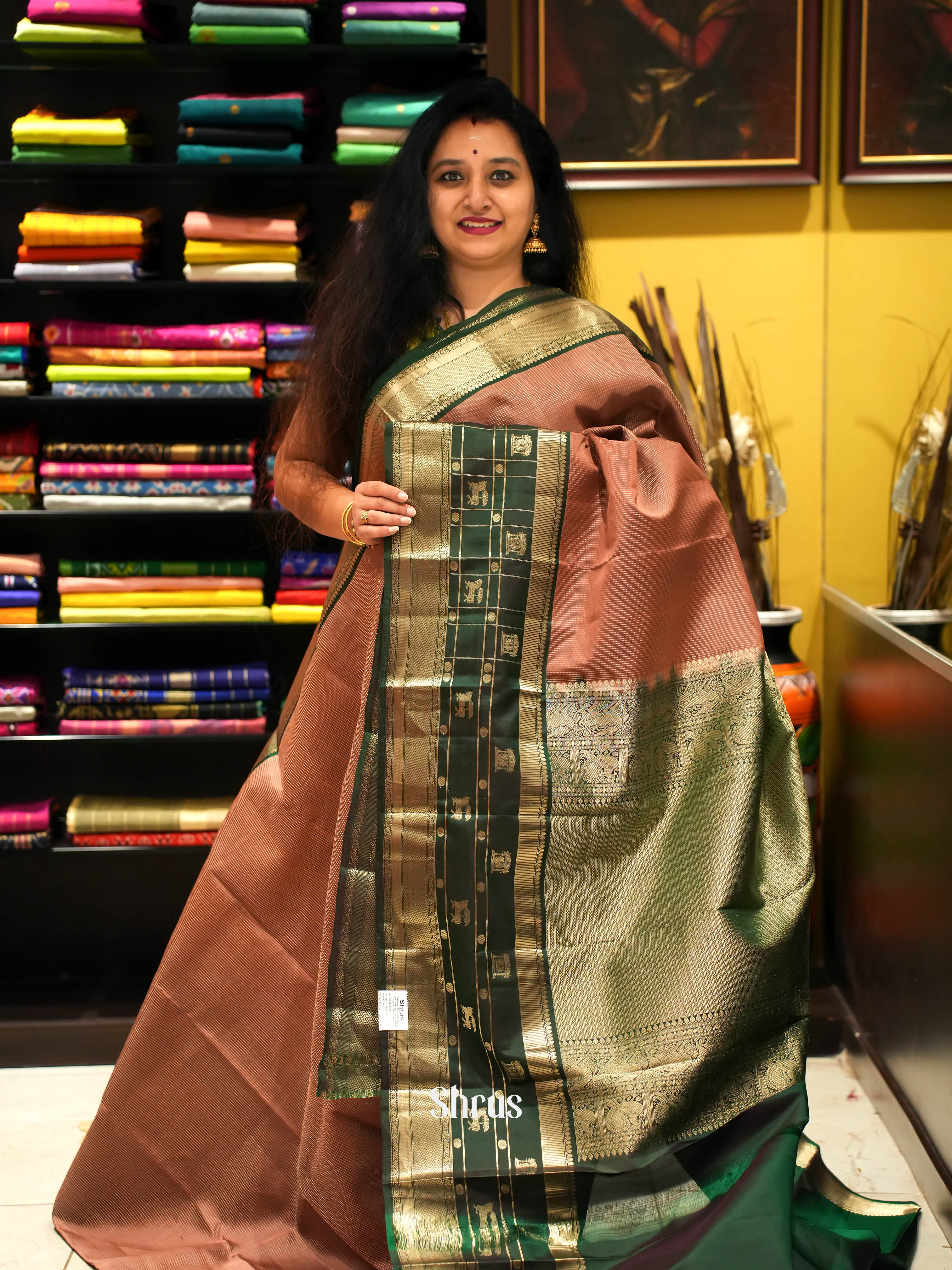 Brown & Green - Kanchipuram silk Saree