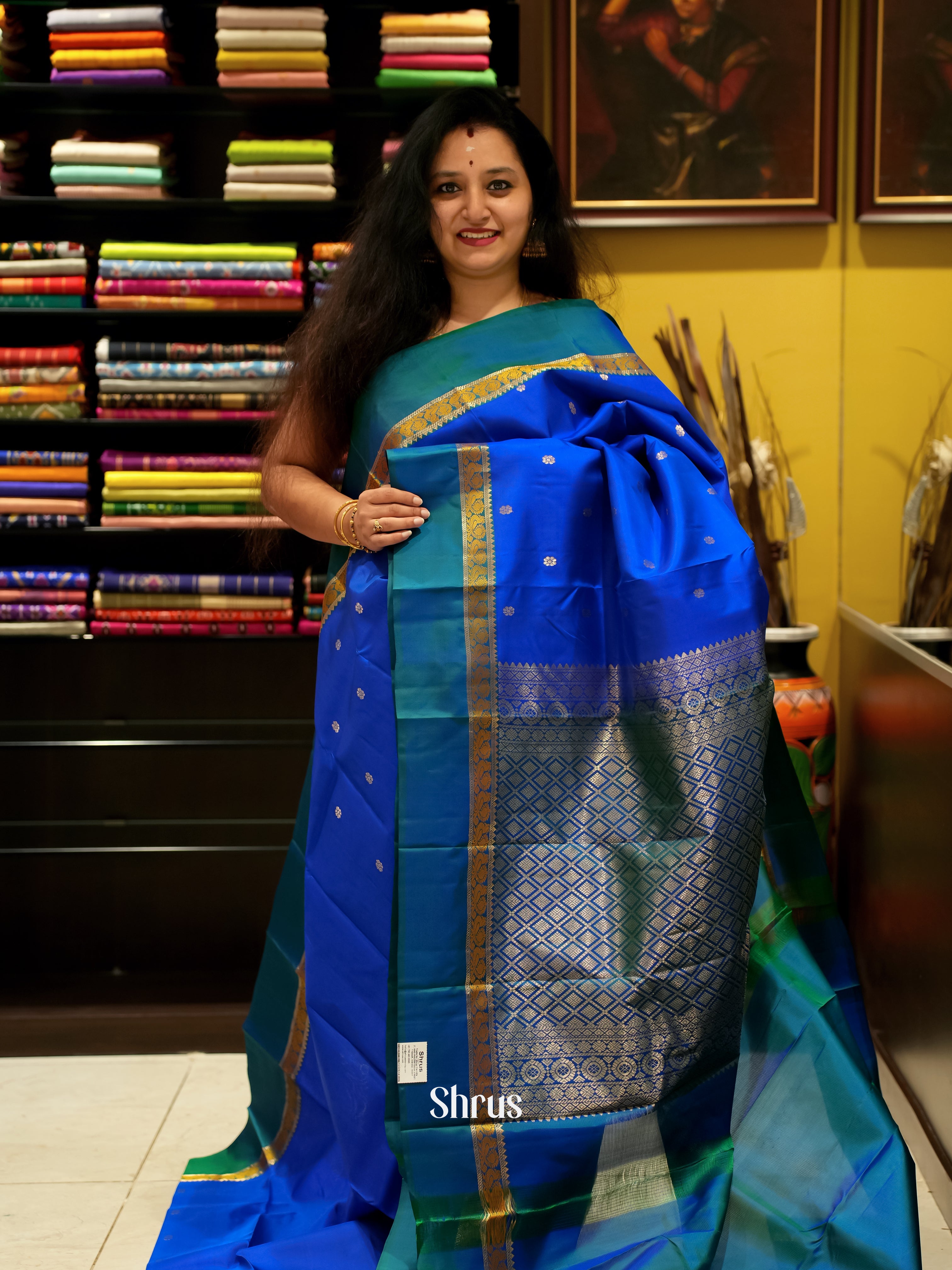 Blue & Green - Kanchipuram silk Saree