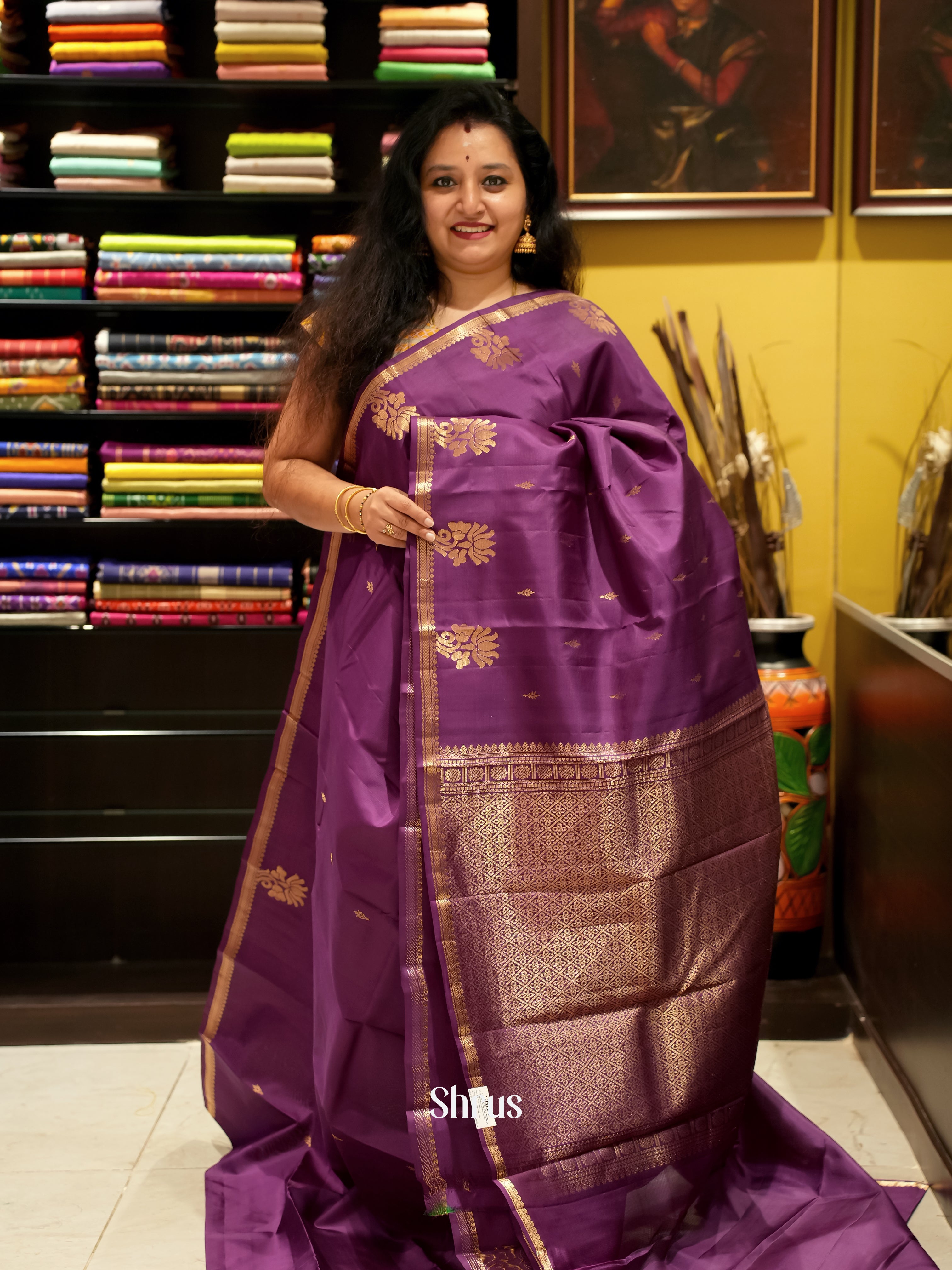 Purple(Single tone) - Kanchipuram silk Saree