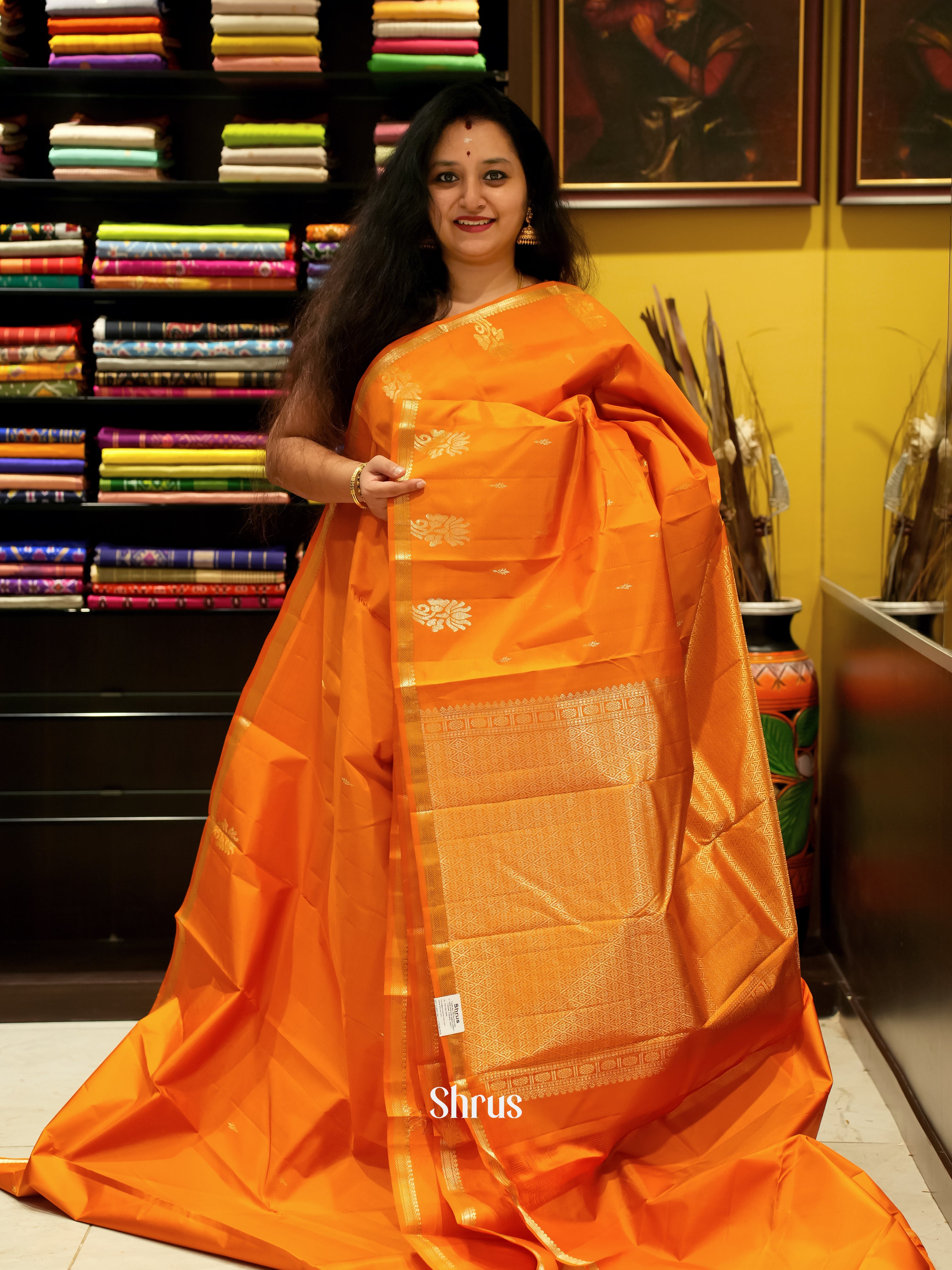 Orange(Single Tone) - Kanchipuram silk Saree