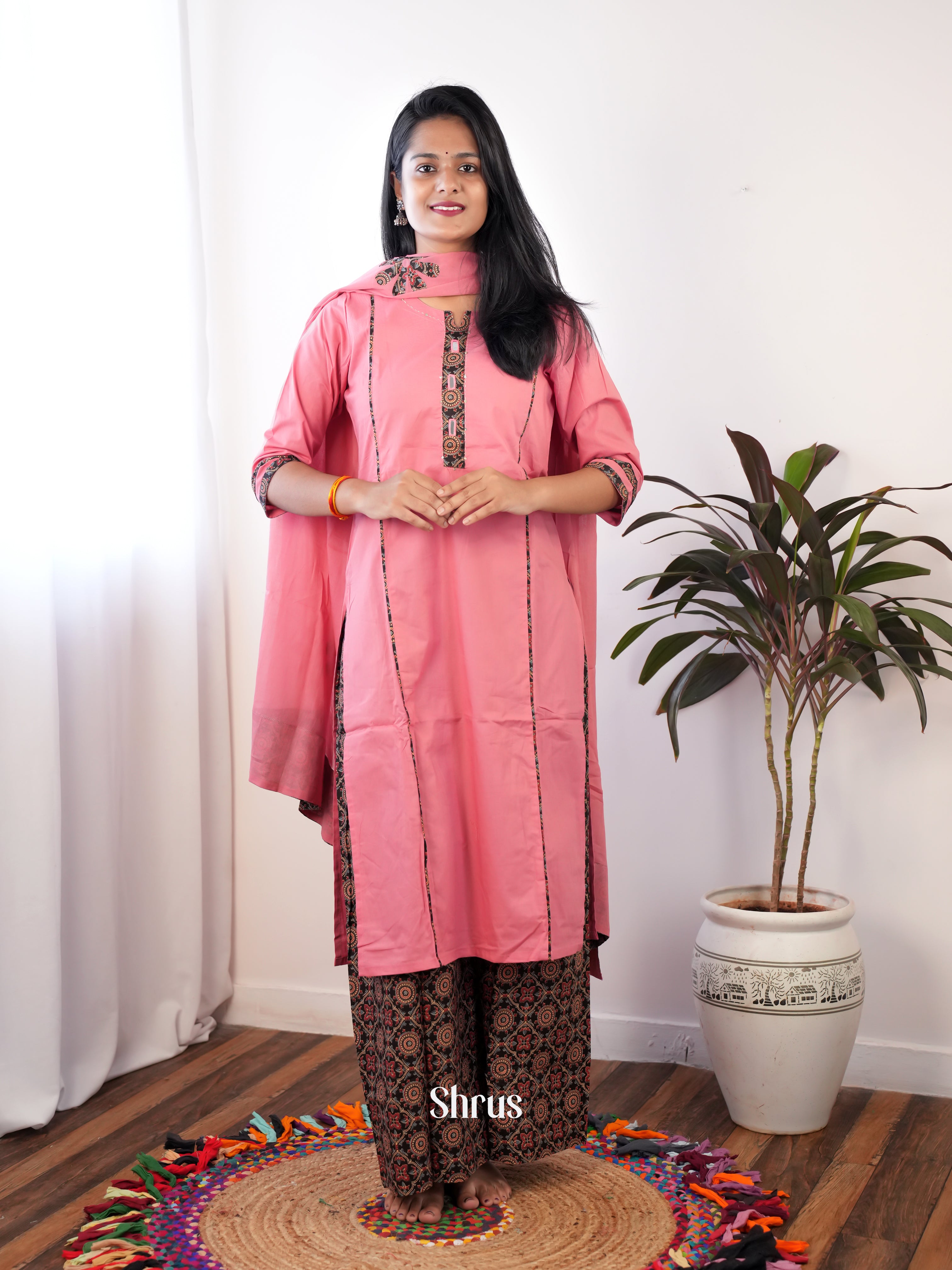 Pink & Black - 3pc Readymade Suits