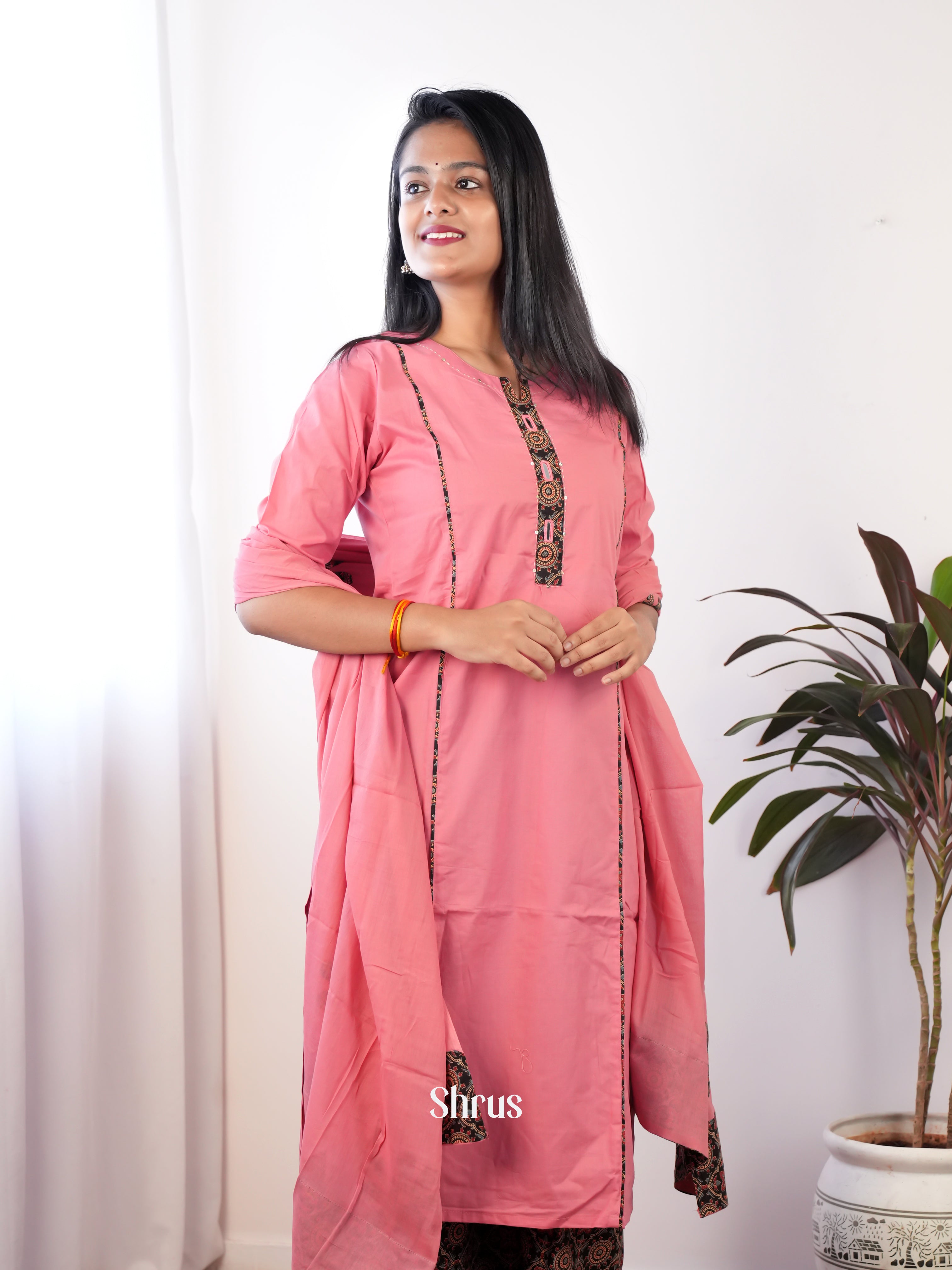 Pink & Black - 3pc Readymade Suits