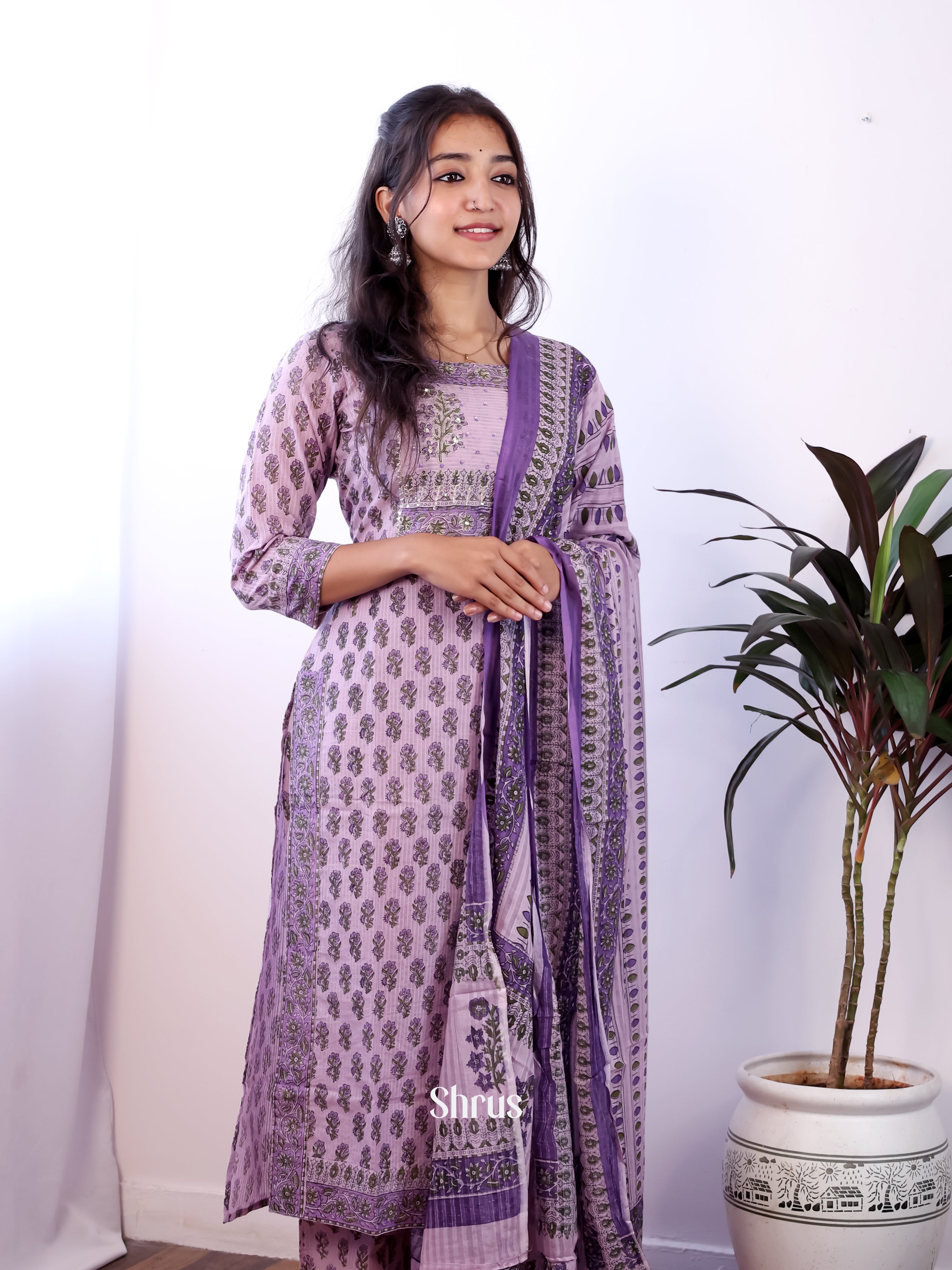 Purple -3pc cotton Readymade Suits