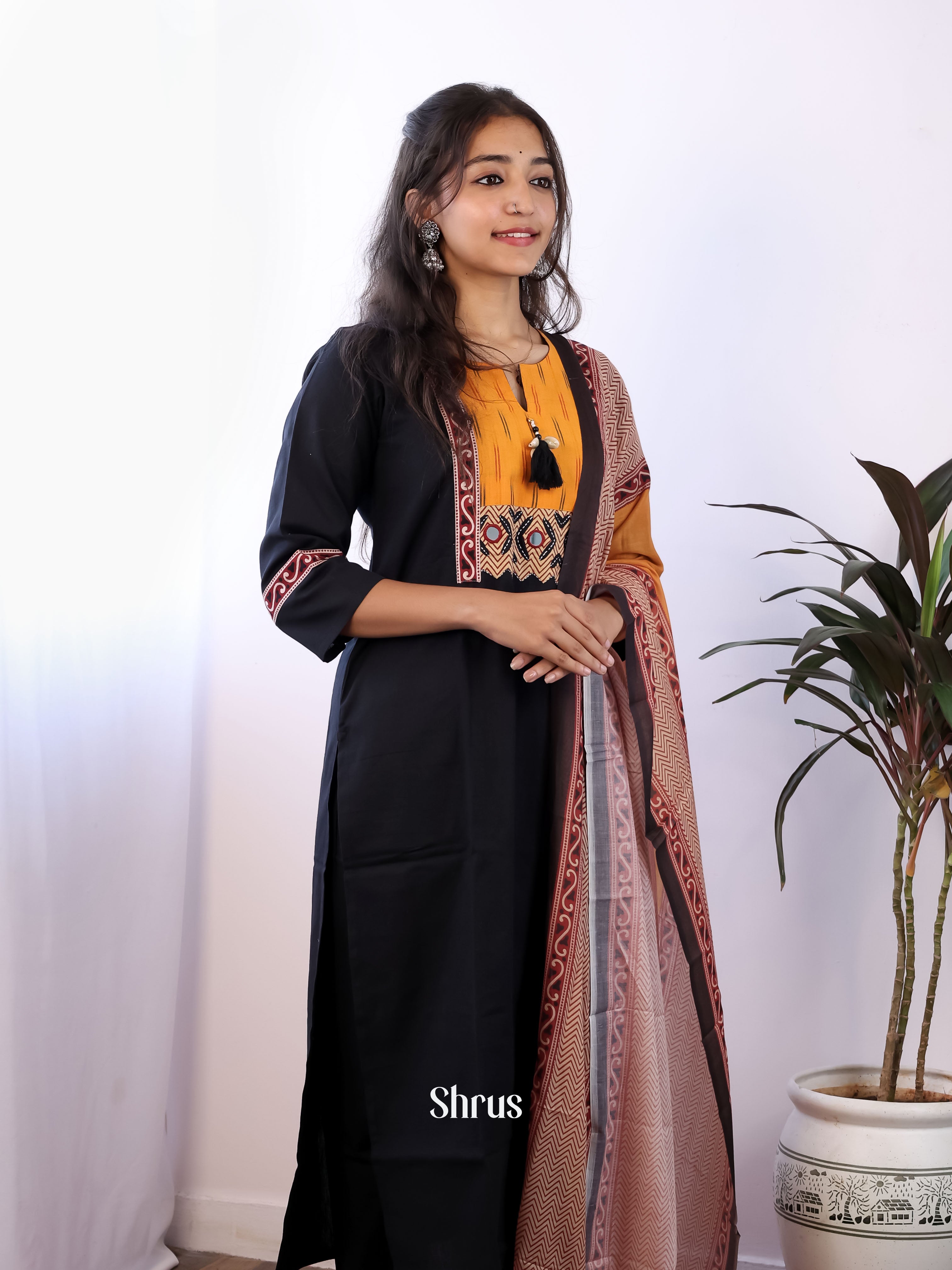 Black & Mustard-3pc  Readymade Suits