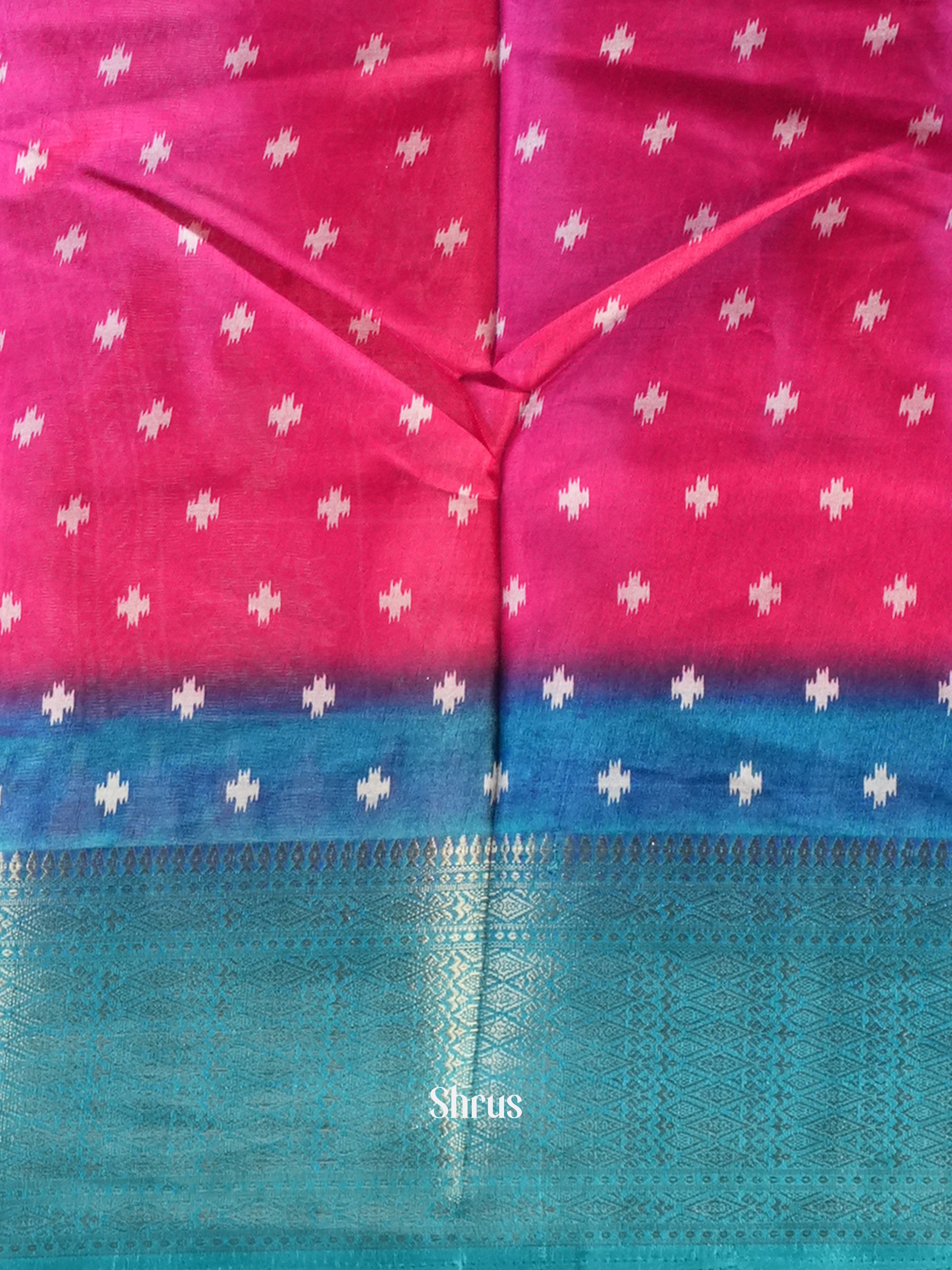 Pink & Blue - Semi Crepe Saree