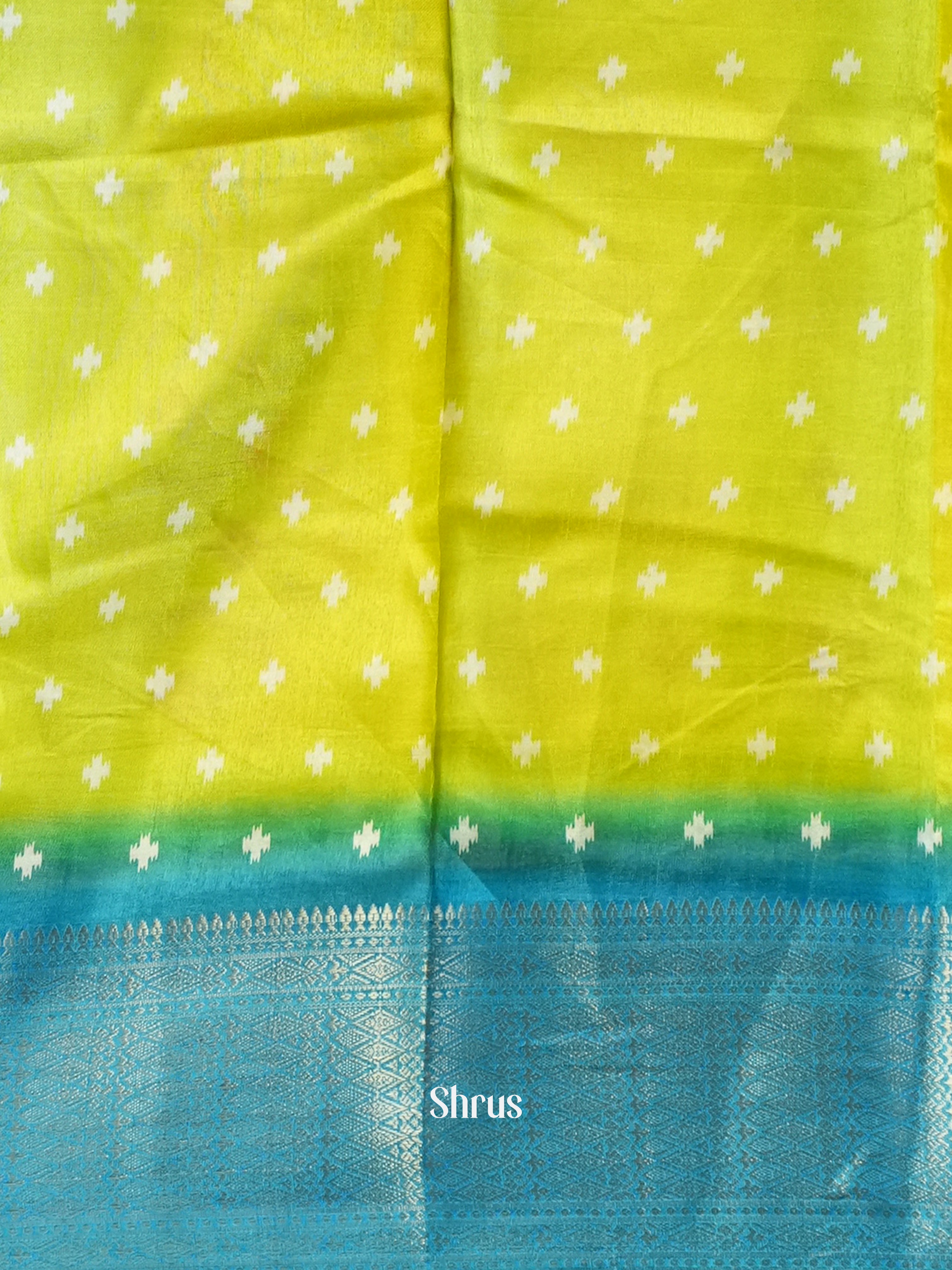 Lime green & Blue - Semi Crepe Saree