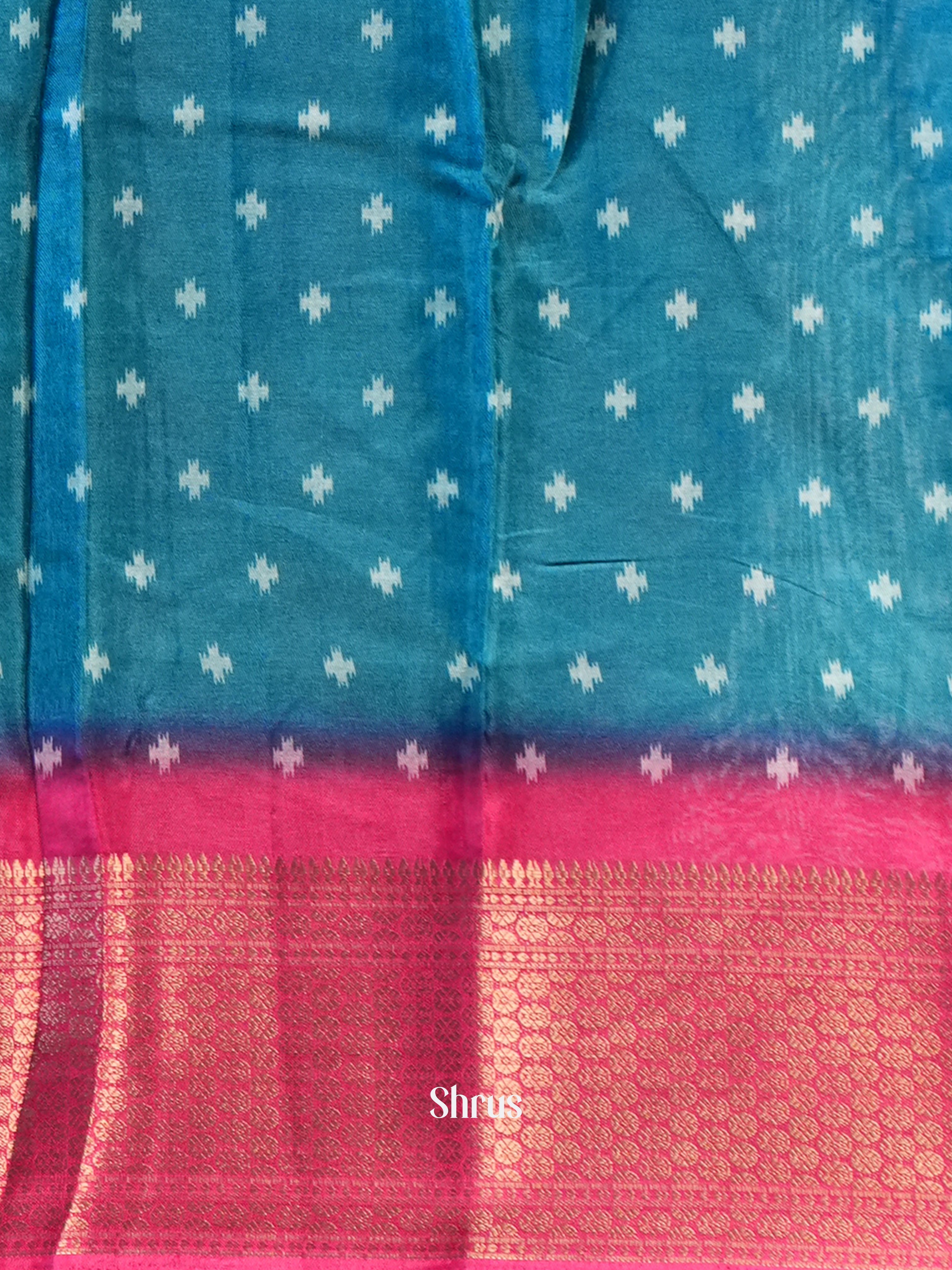 Blue &  Pink - Semi Crepe Saree