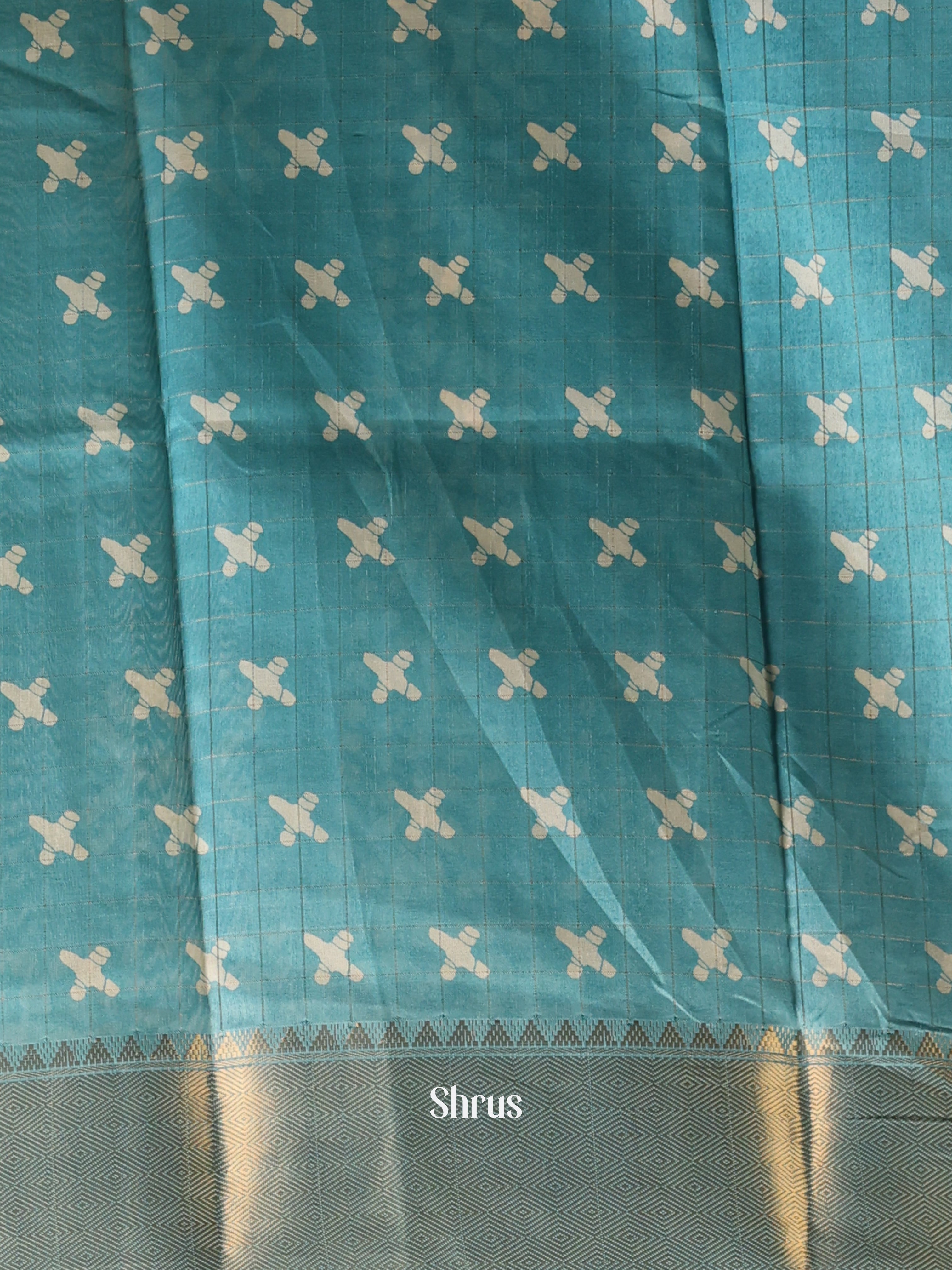 Teal - Semi Crepe Saree