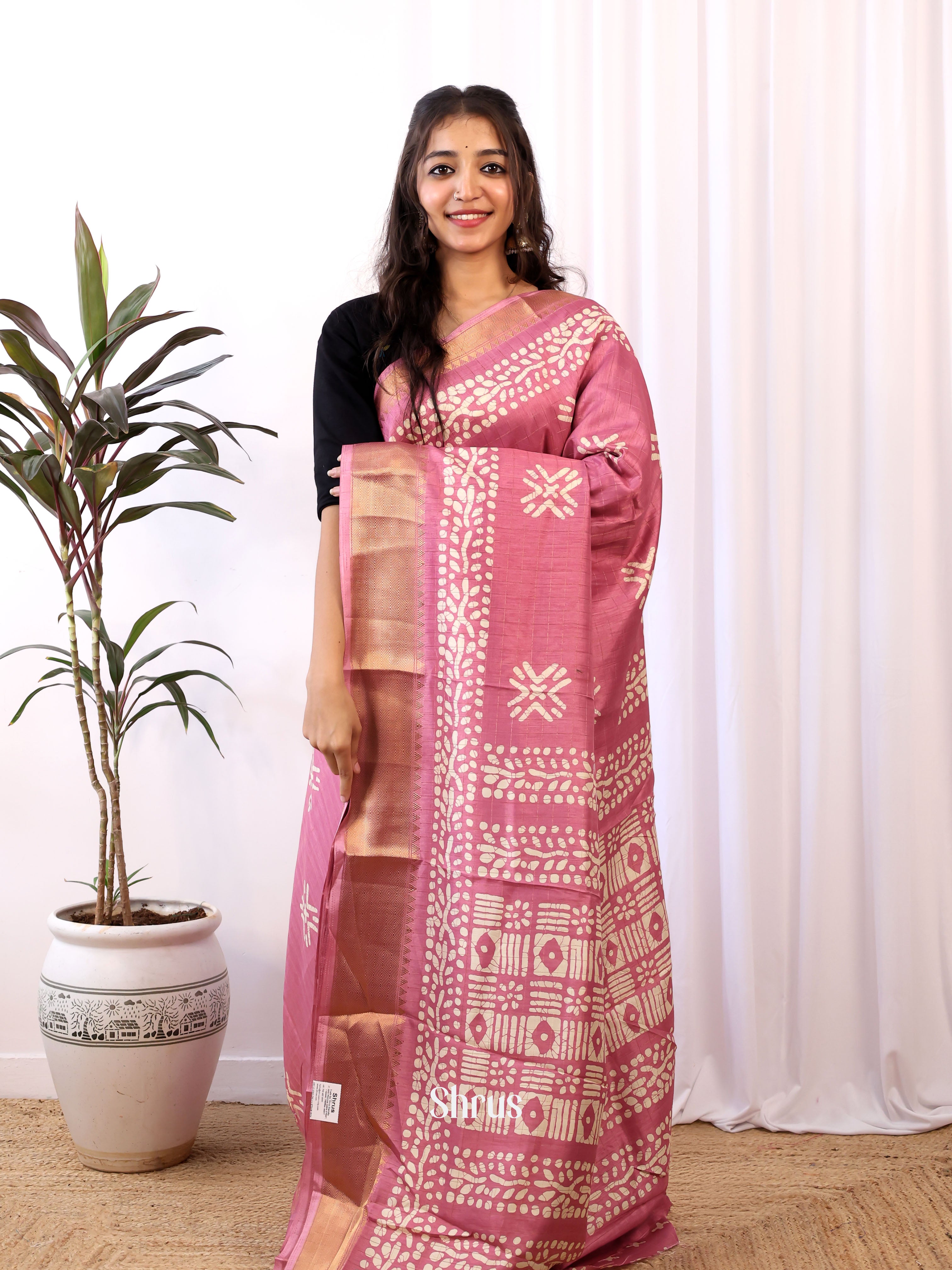 Onion Pink - Semi Crepe Saree