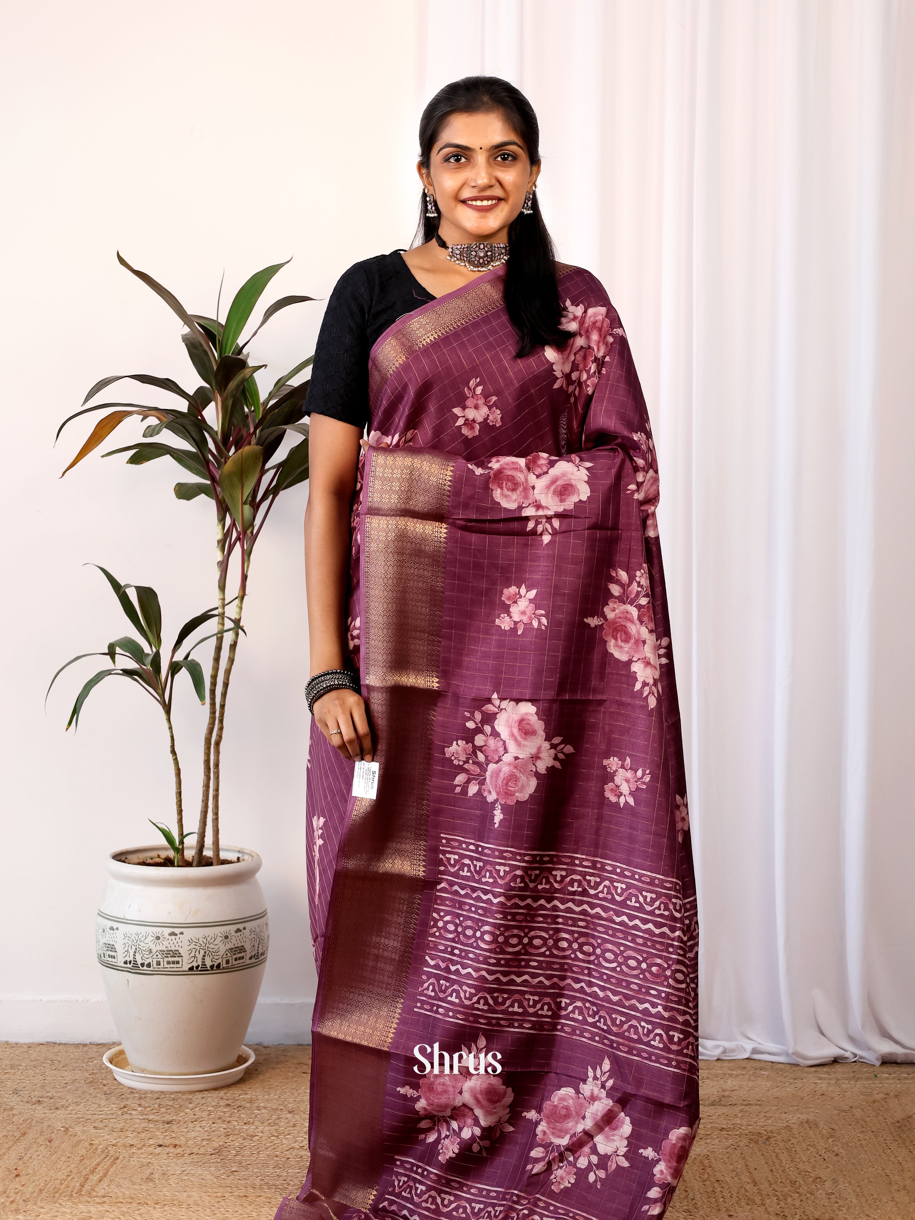 WIne - Semi Crepe Saree