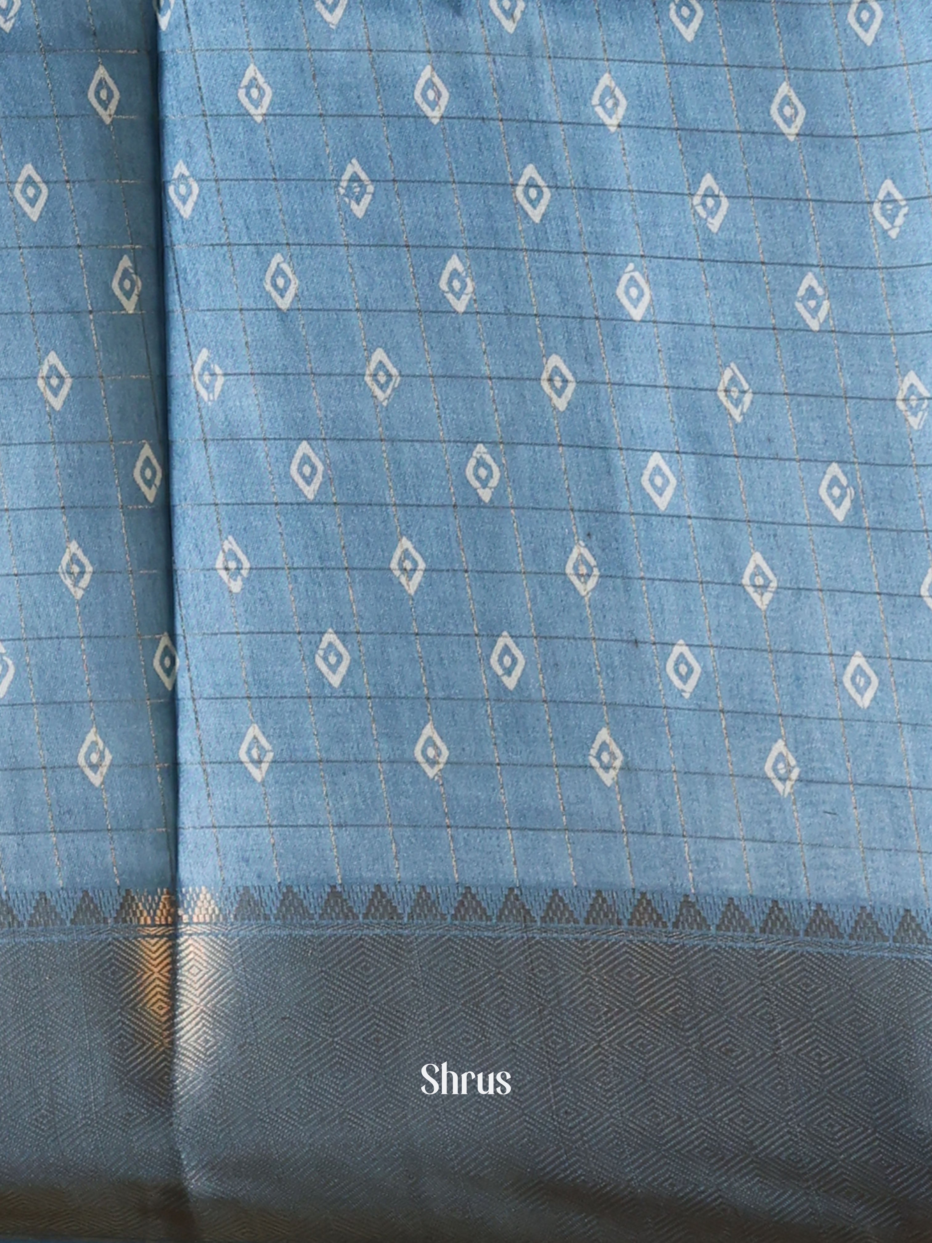 Bluish Grey - Semi Crepe Saree