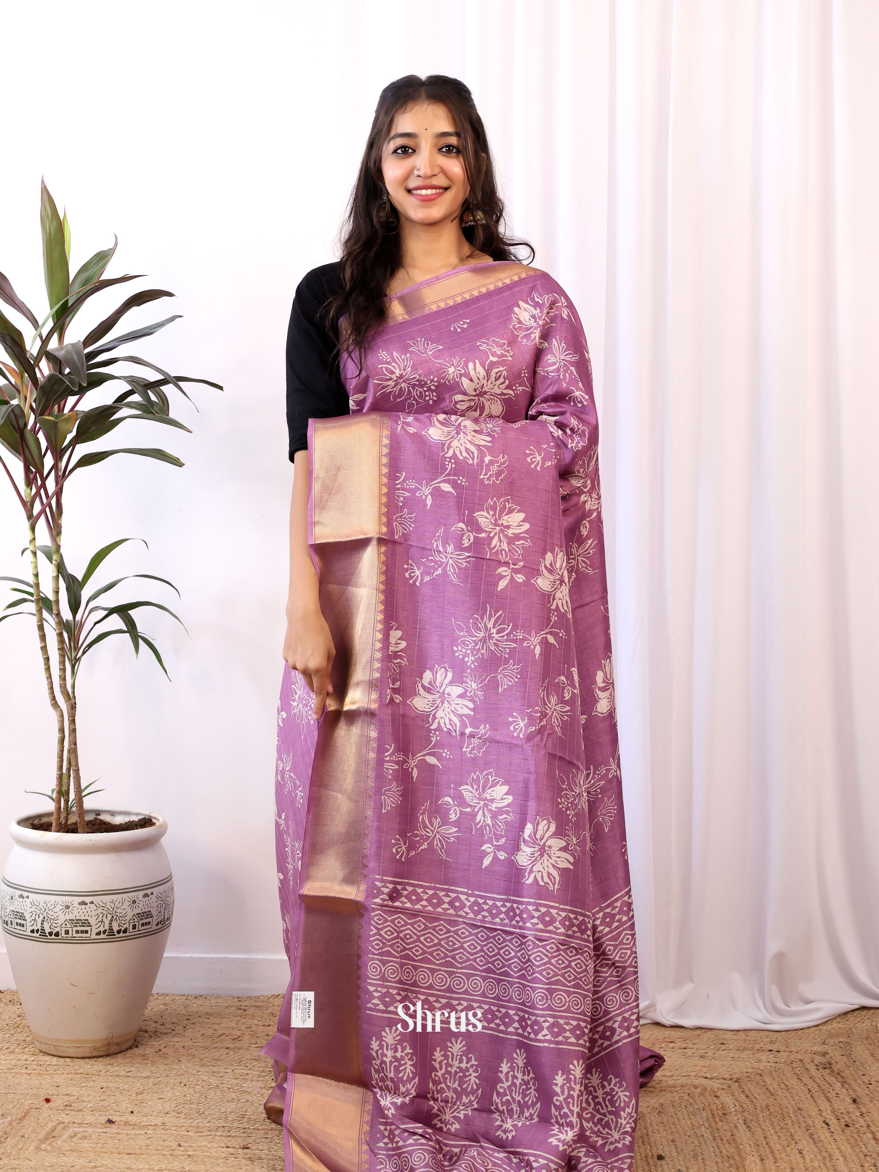 Purple - Semi Crepe Saree