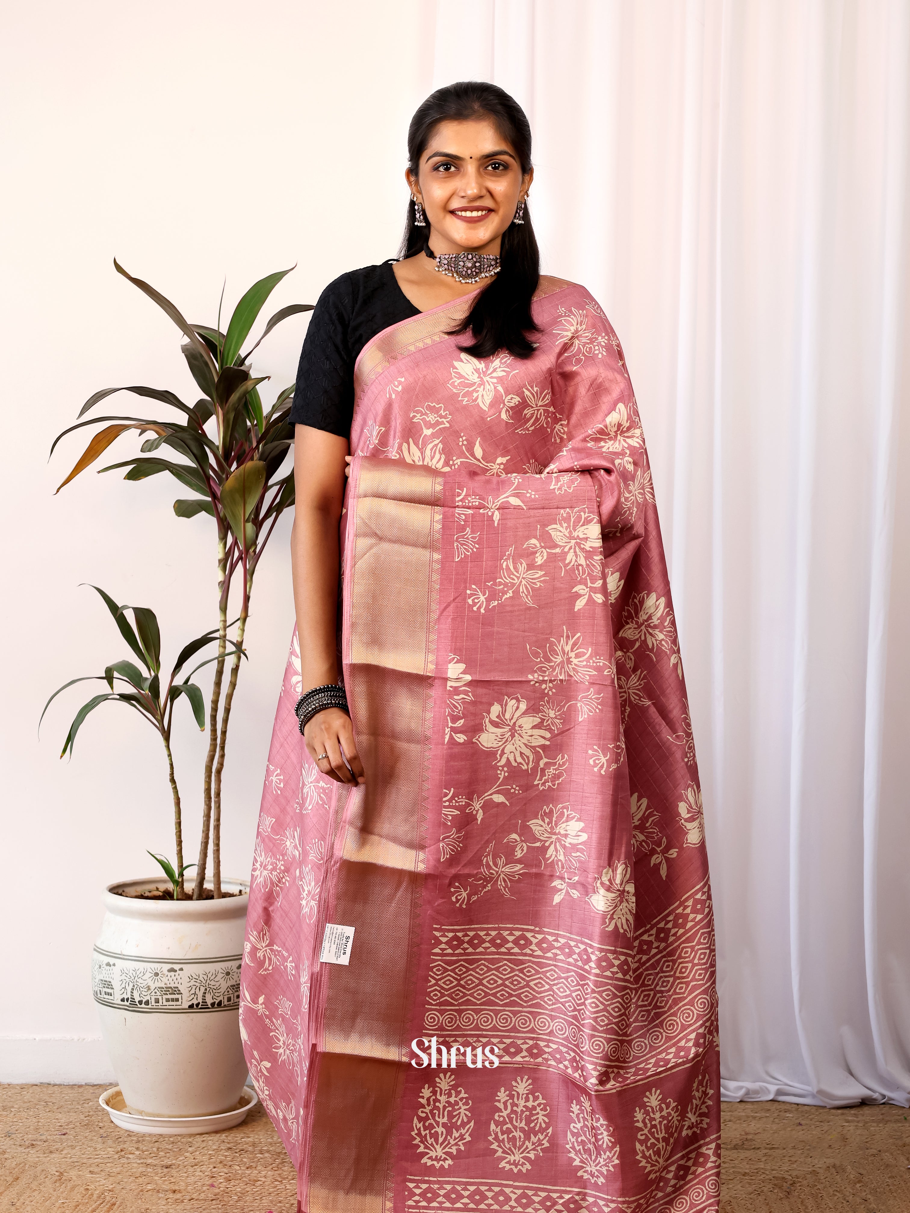 Onion Pink - Semi Crepe Saree