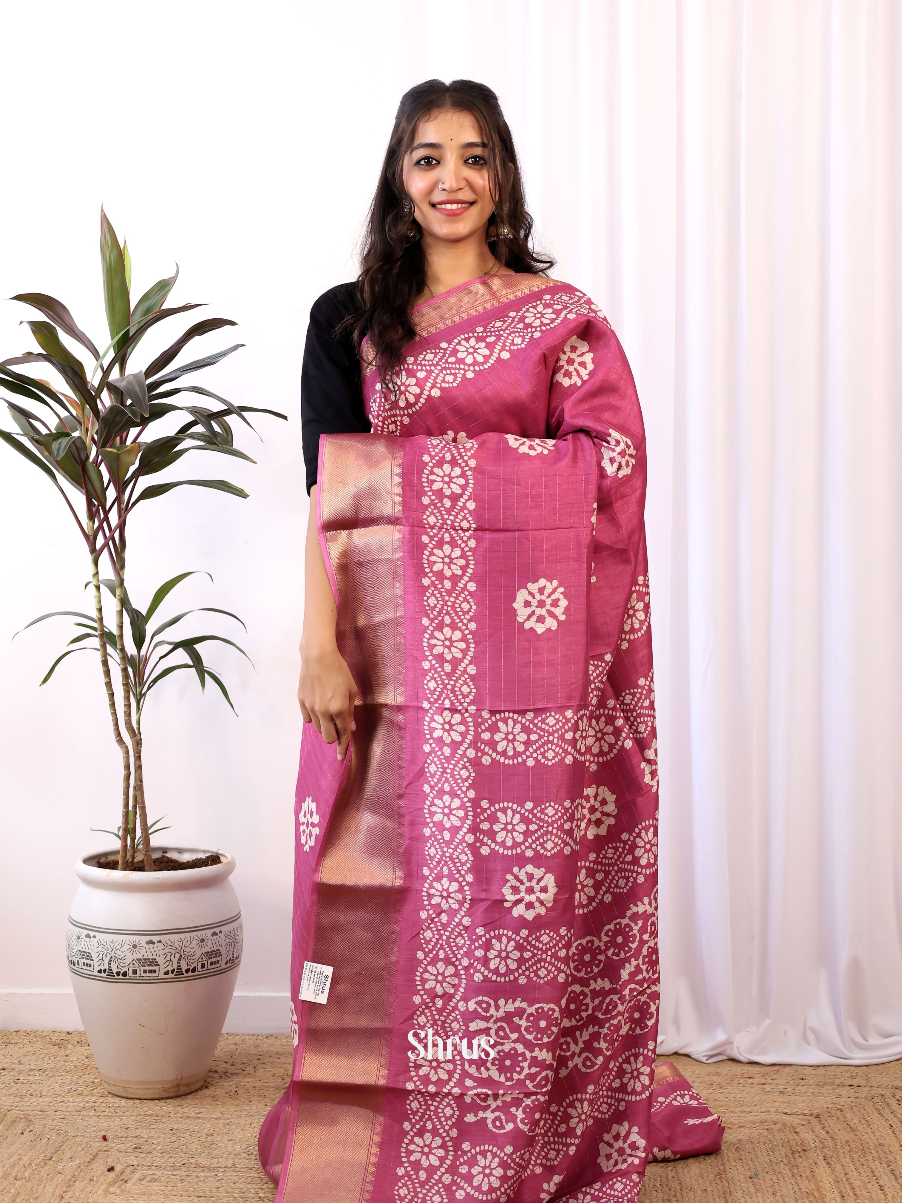 Pink - Semi Crepe Saree