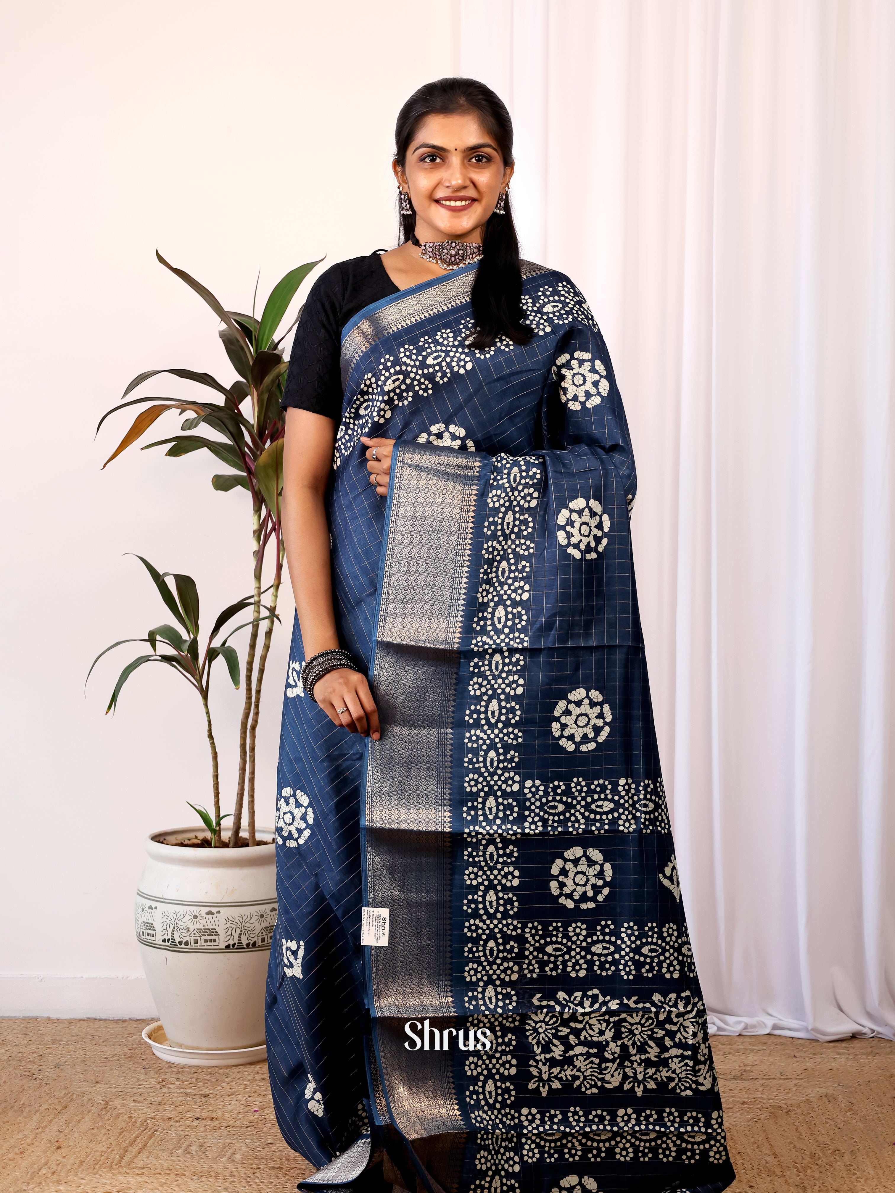 Blue - Semi Crepe Saree