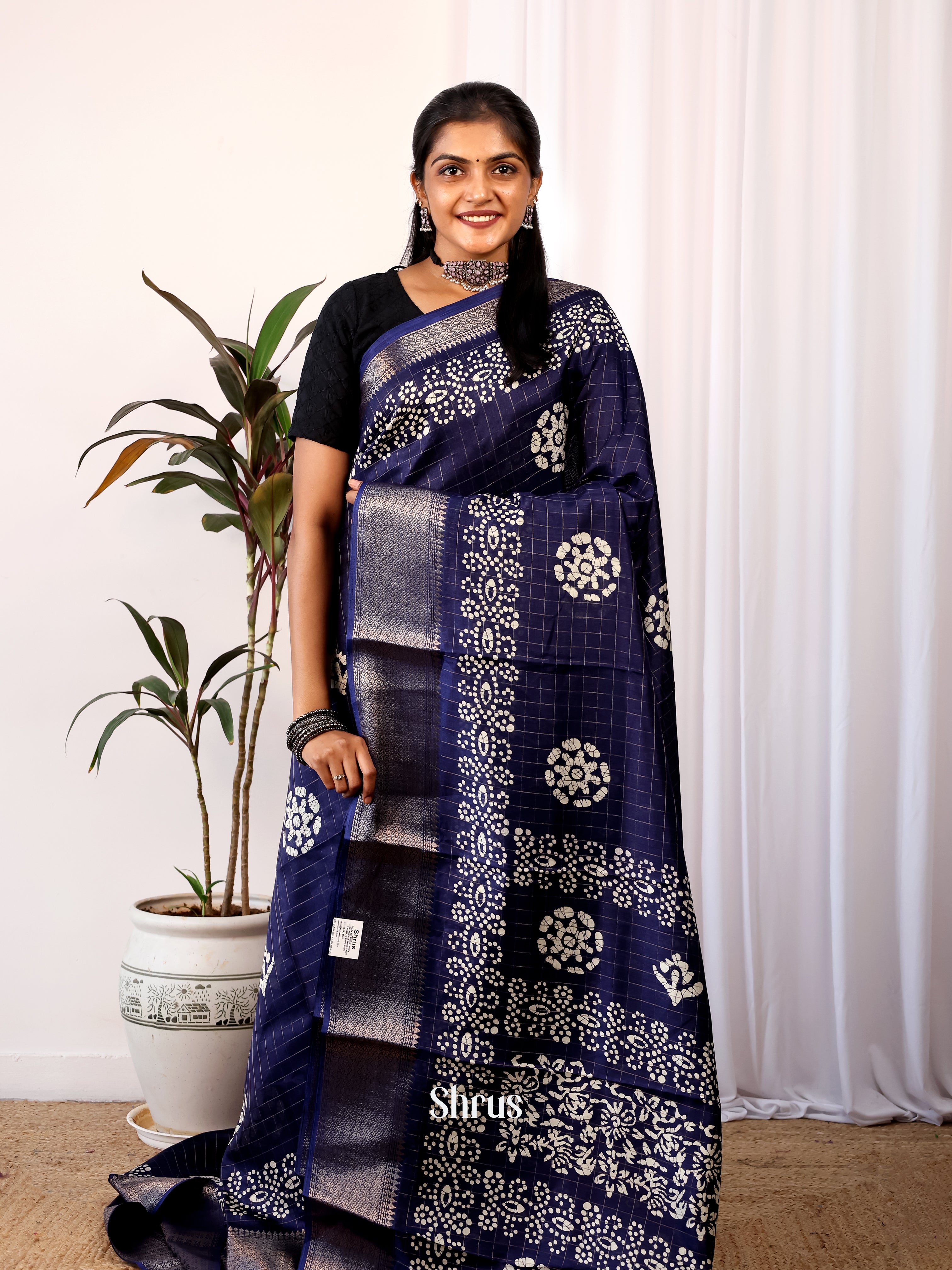 Blue - Semi Crepe Saree