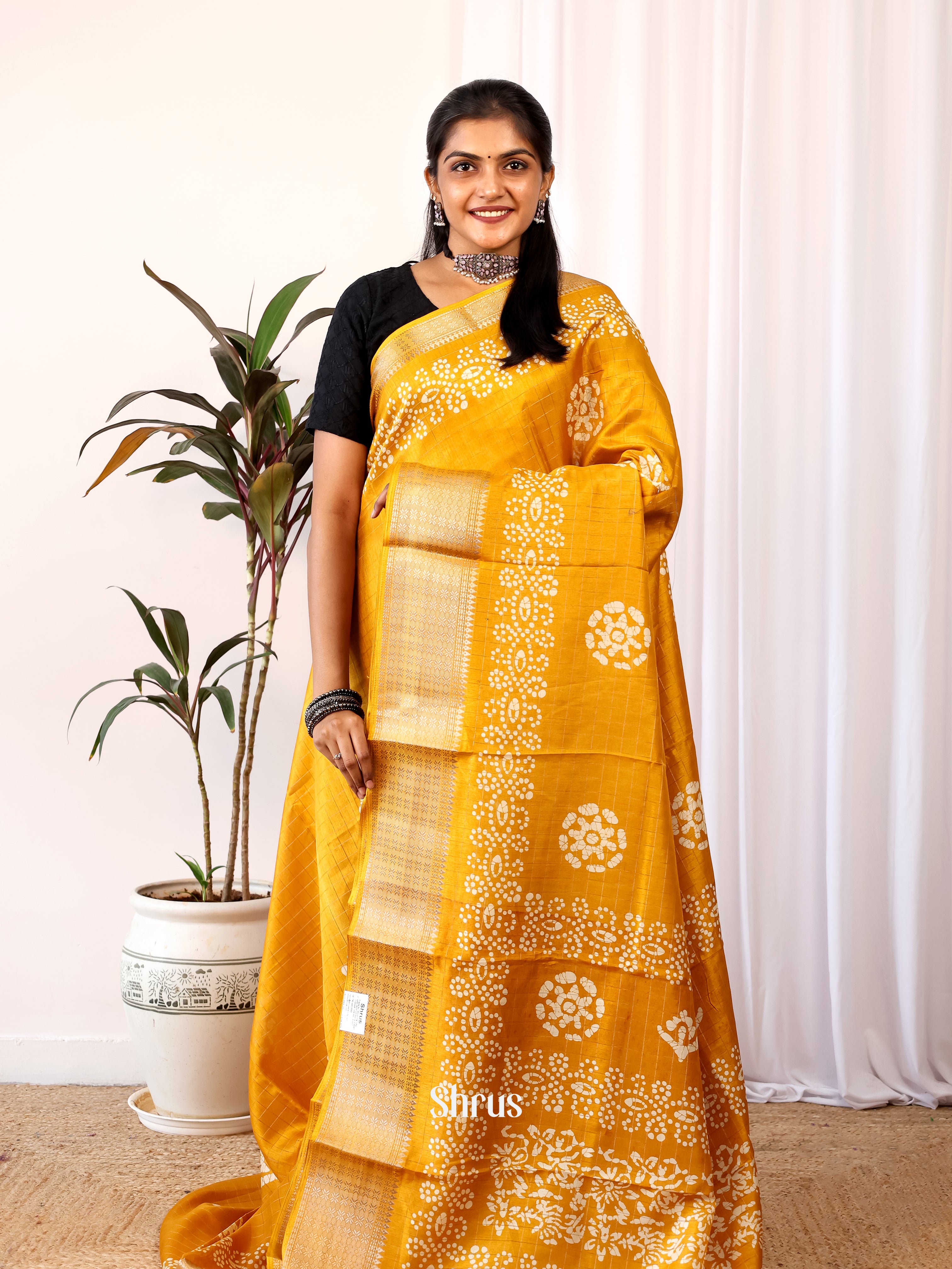 Mustard - Semi Crepe Saree