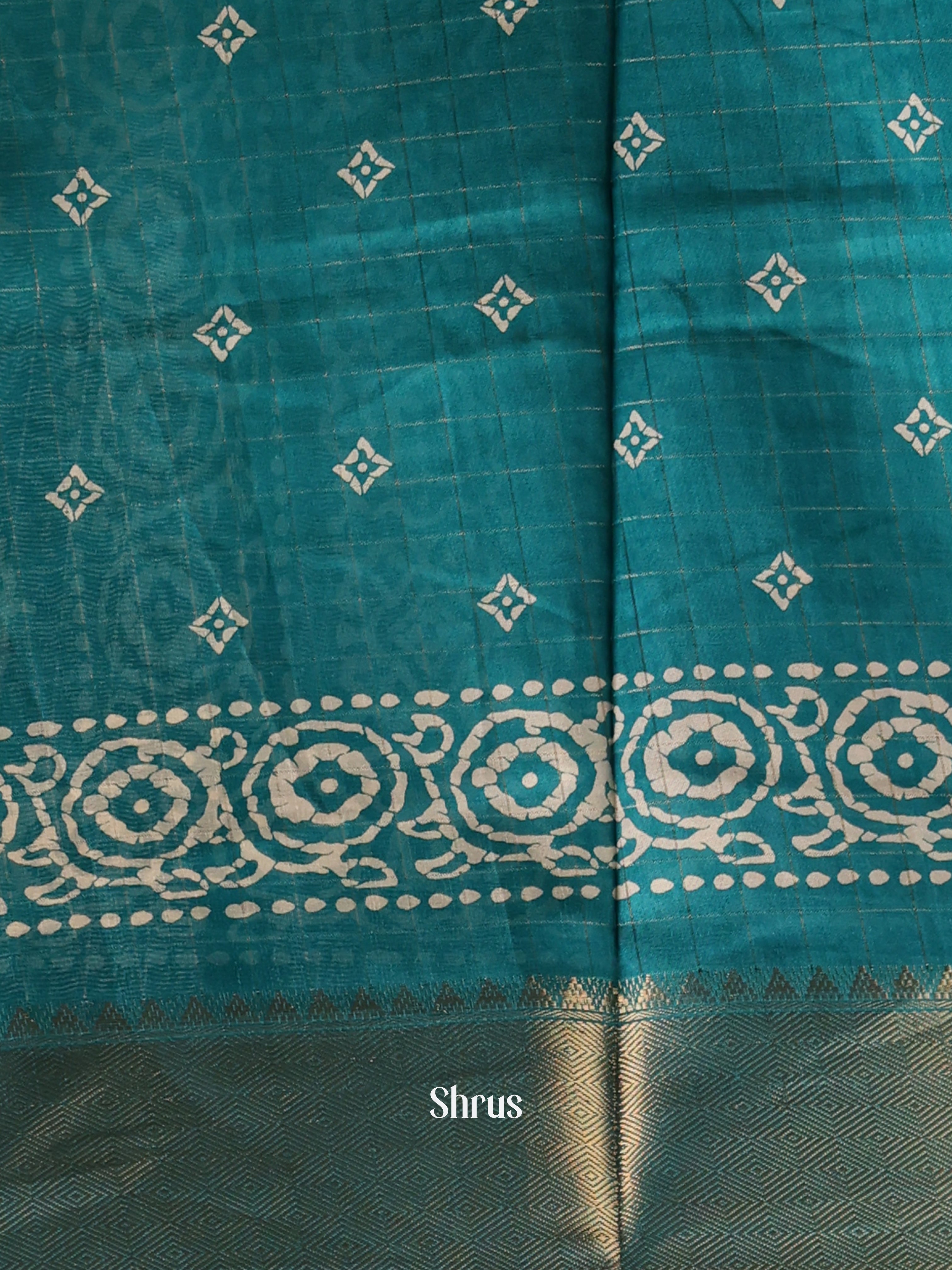 Teal - Semi Crepe Saree