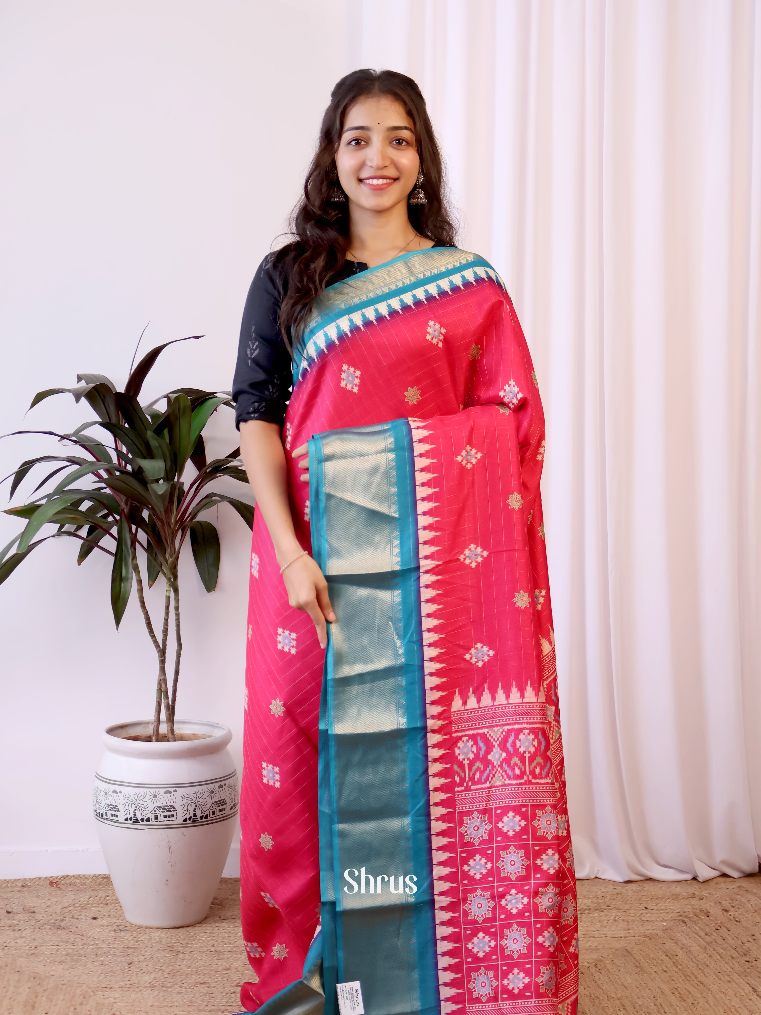 Red & Blue- Semi Crepe Saree