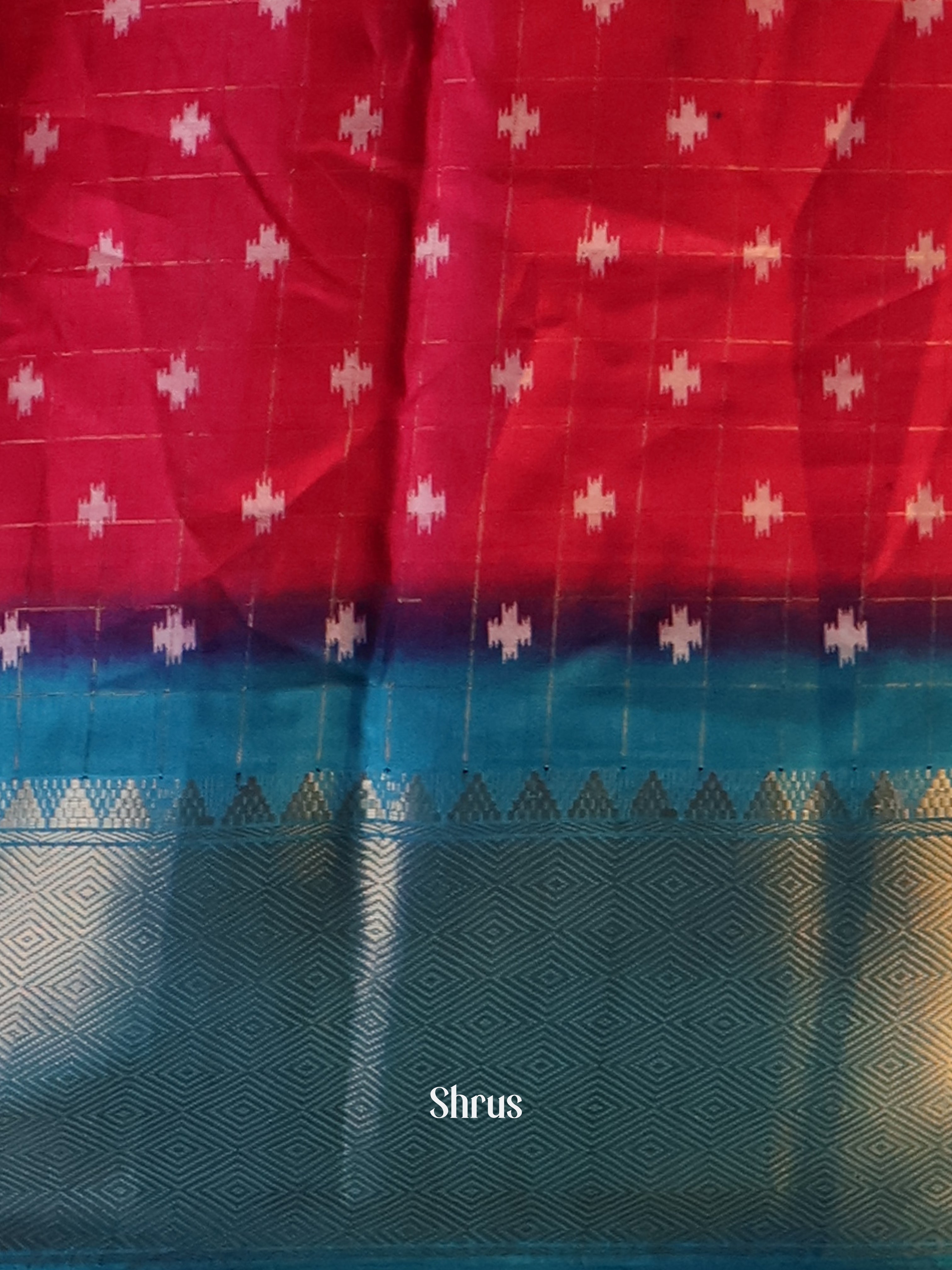 Red & Blue- Semi Crepe Saree