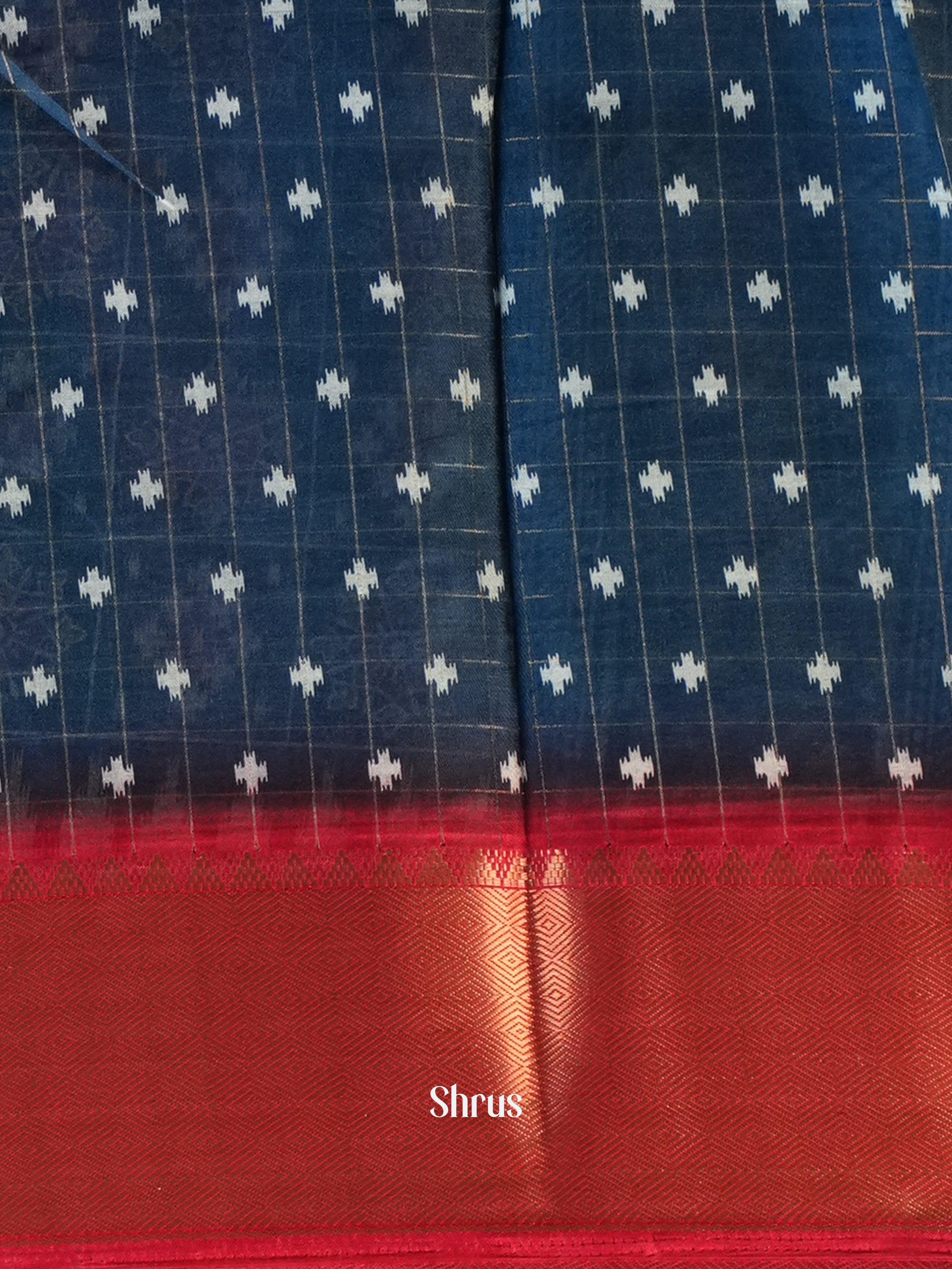 Blue & Red - Semi Crepe Saree