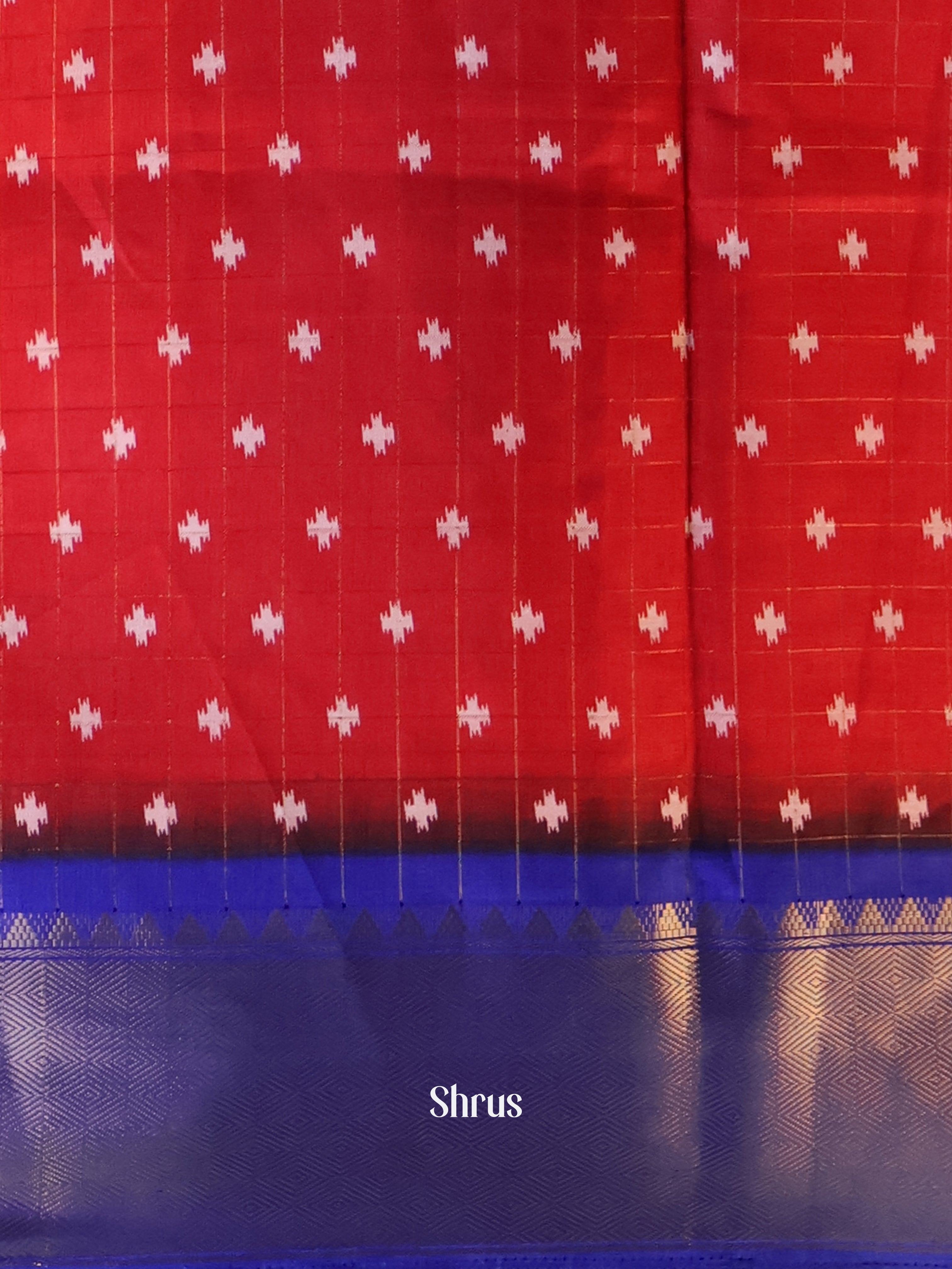 Red & Blue - Semi Crepe Saree