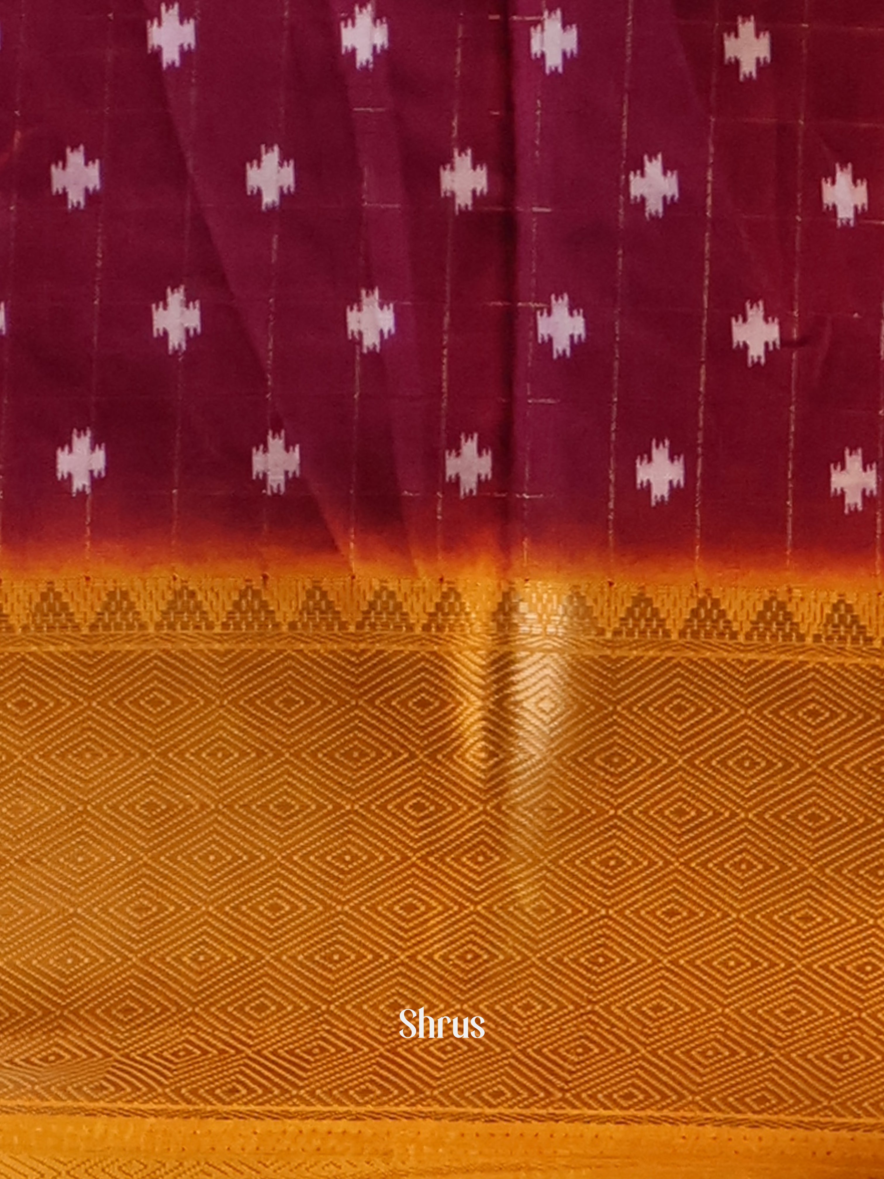 Maroon & Mustard - Semi Crepe Saree