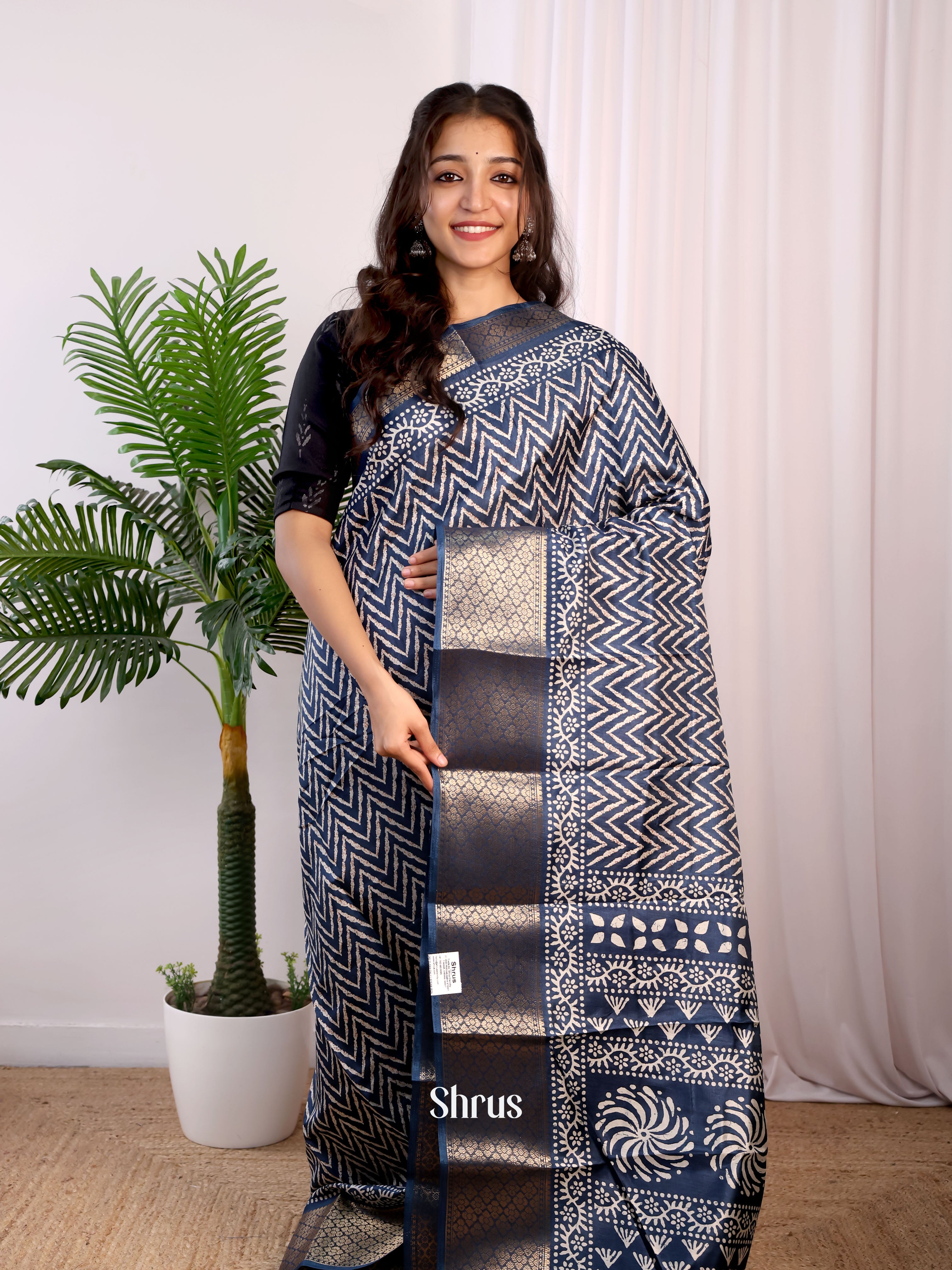 Blue - Semi Crepe Saree