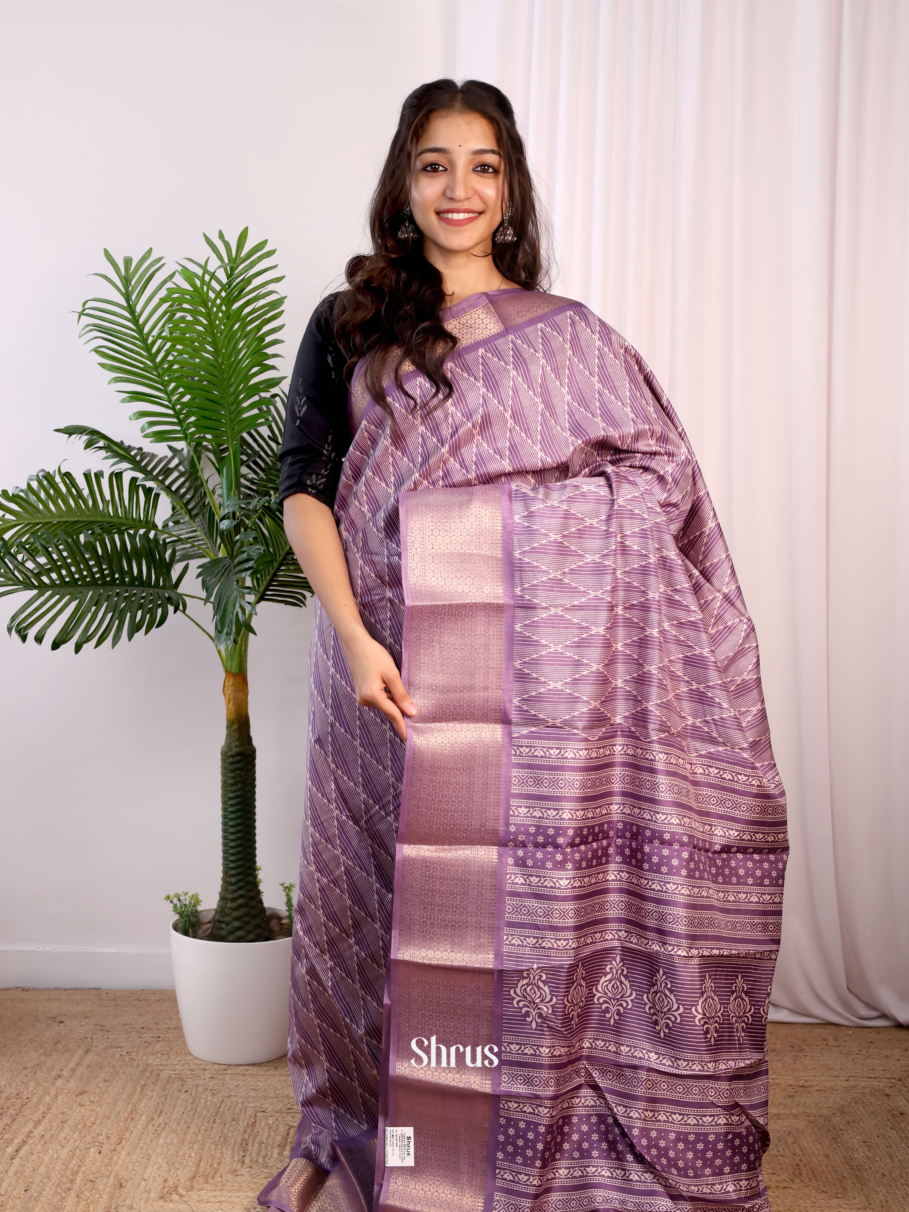 Purple - Semi Crepe Saree