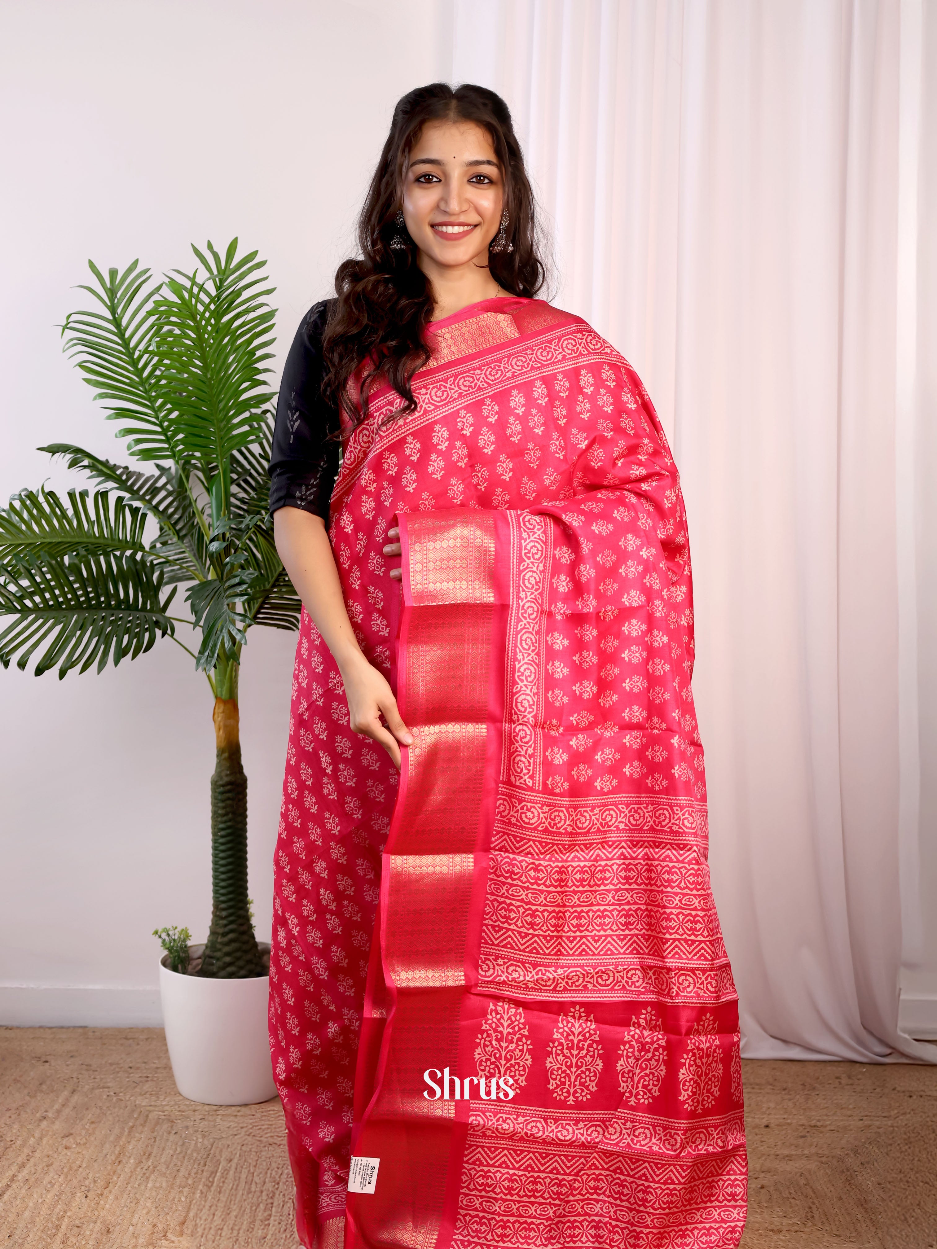 Pink - Semi Crepe Saree