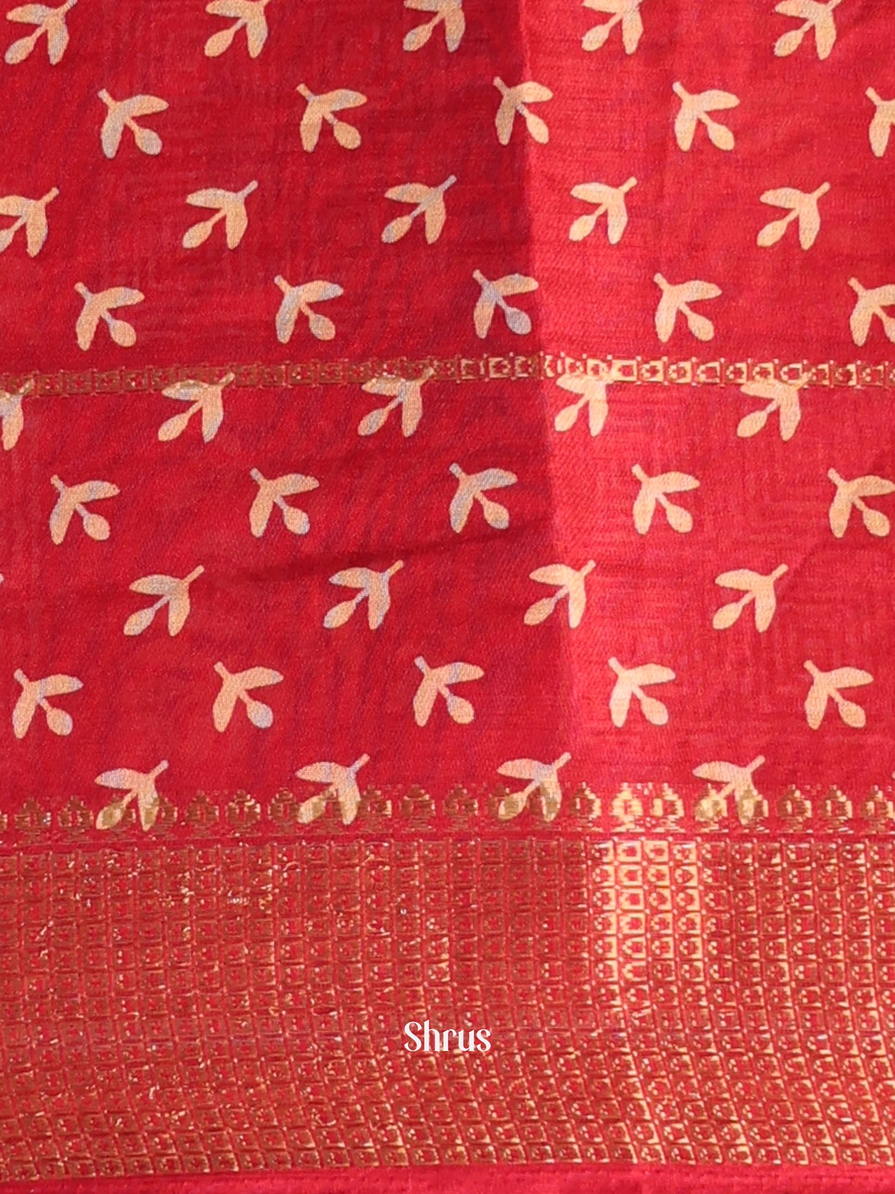 Red - Semi Crepe Saree