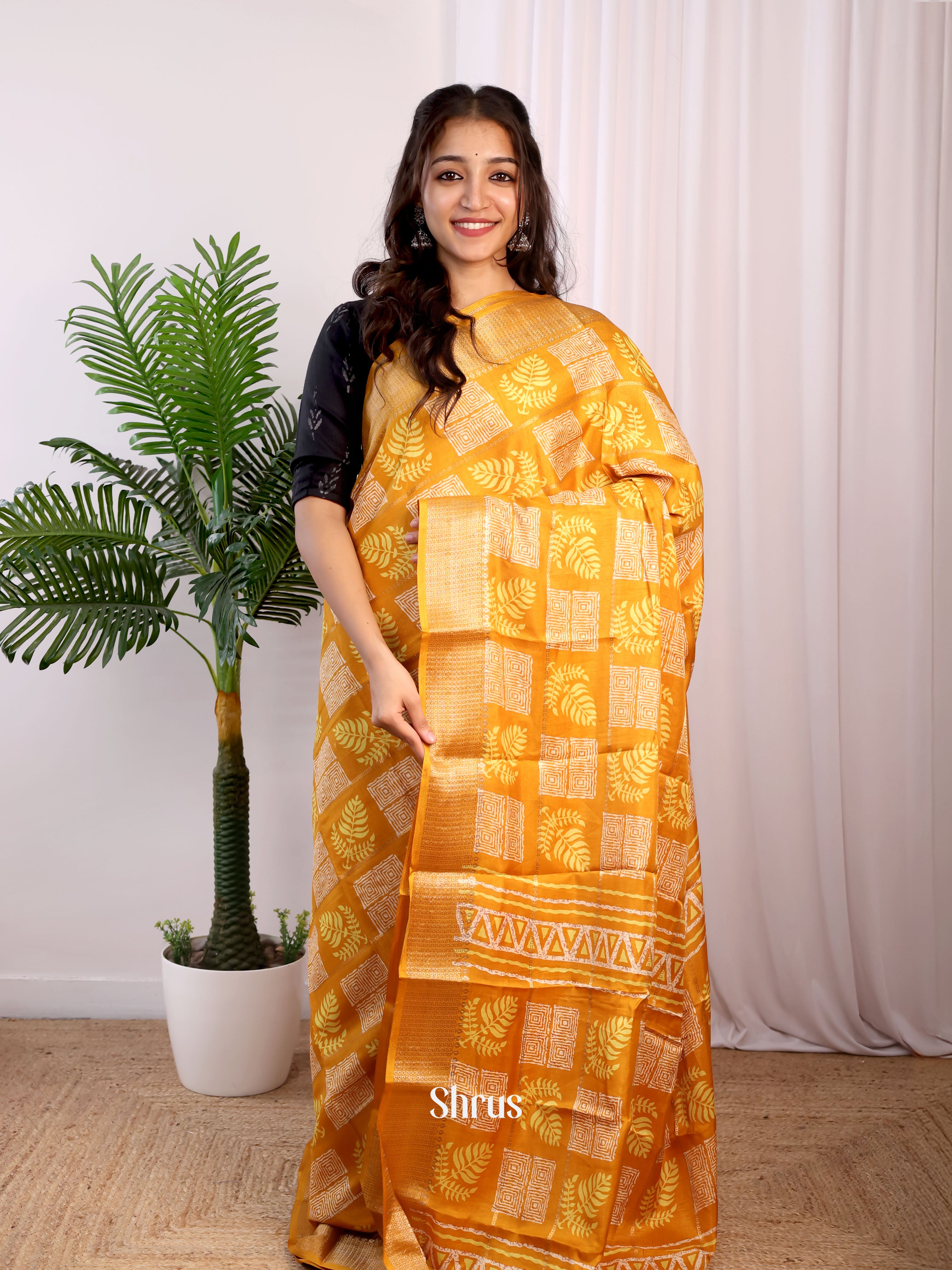 Mustard - Semi Crepe Saree