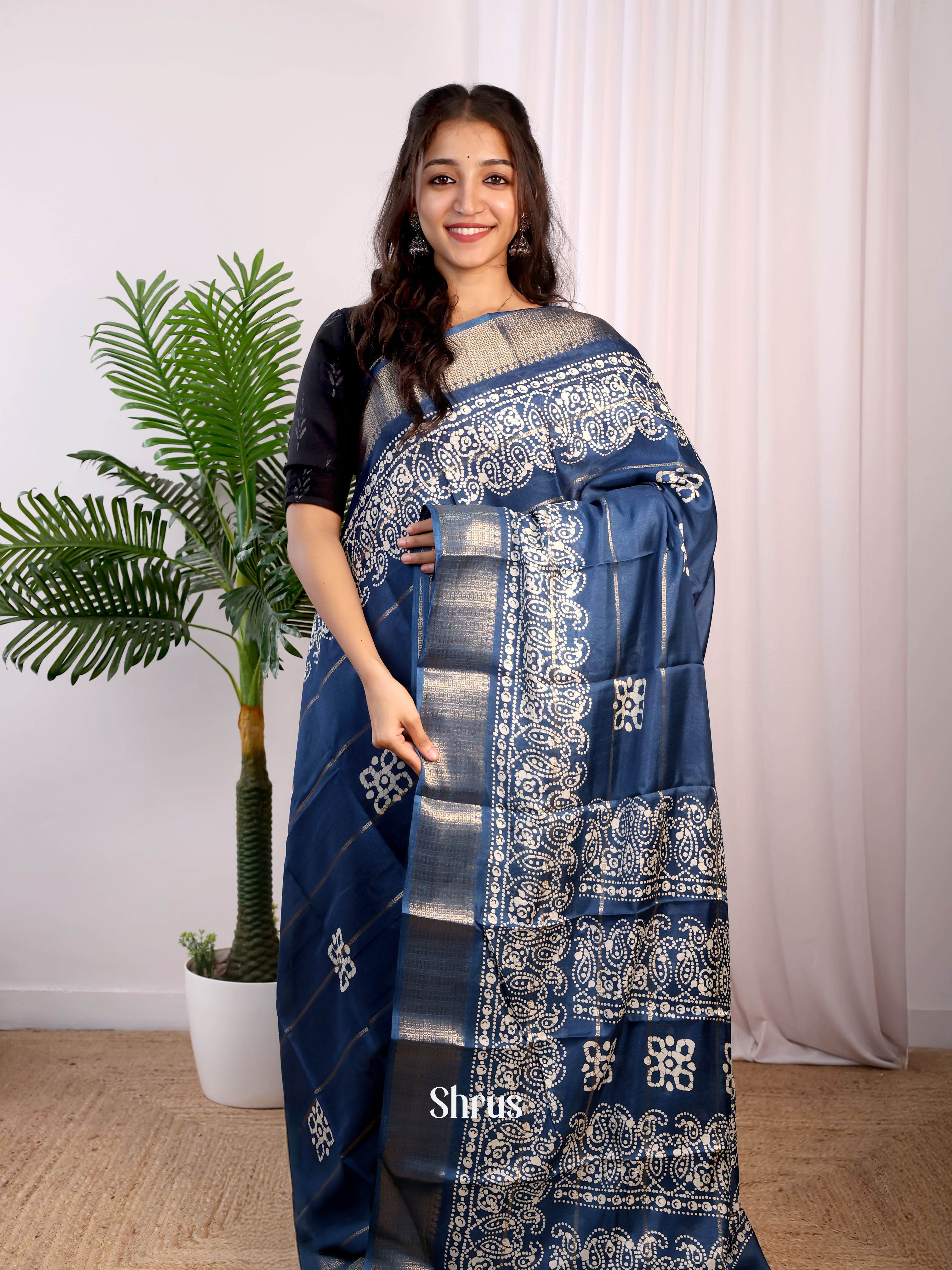 Blue - Semi Crepe Saree