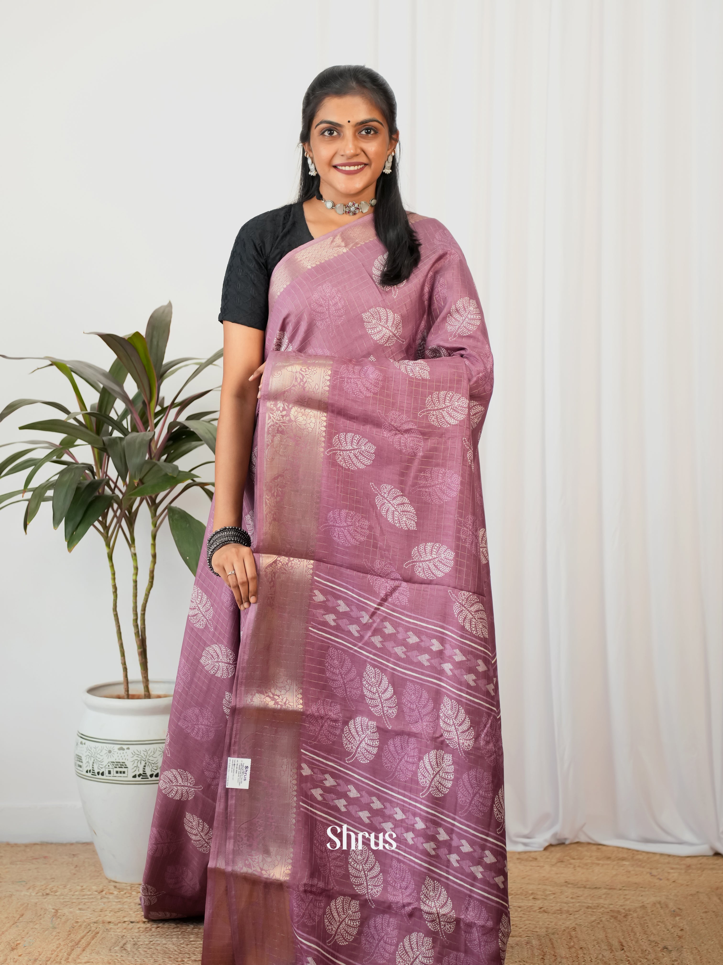 Purple - Semi Crepe Saree