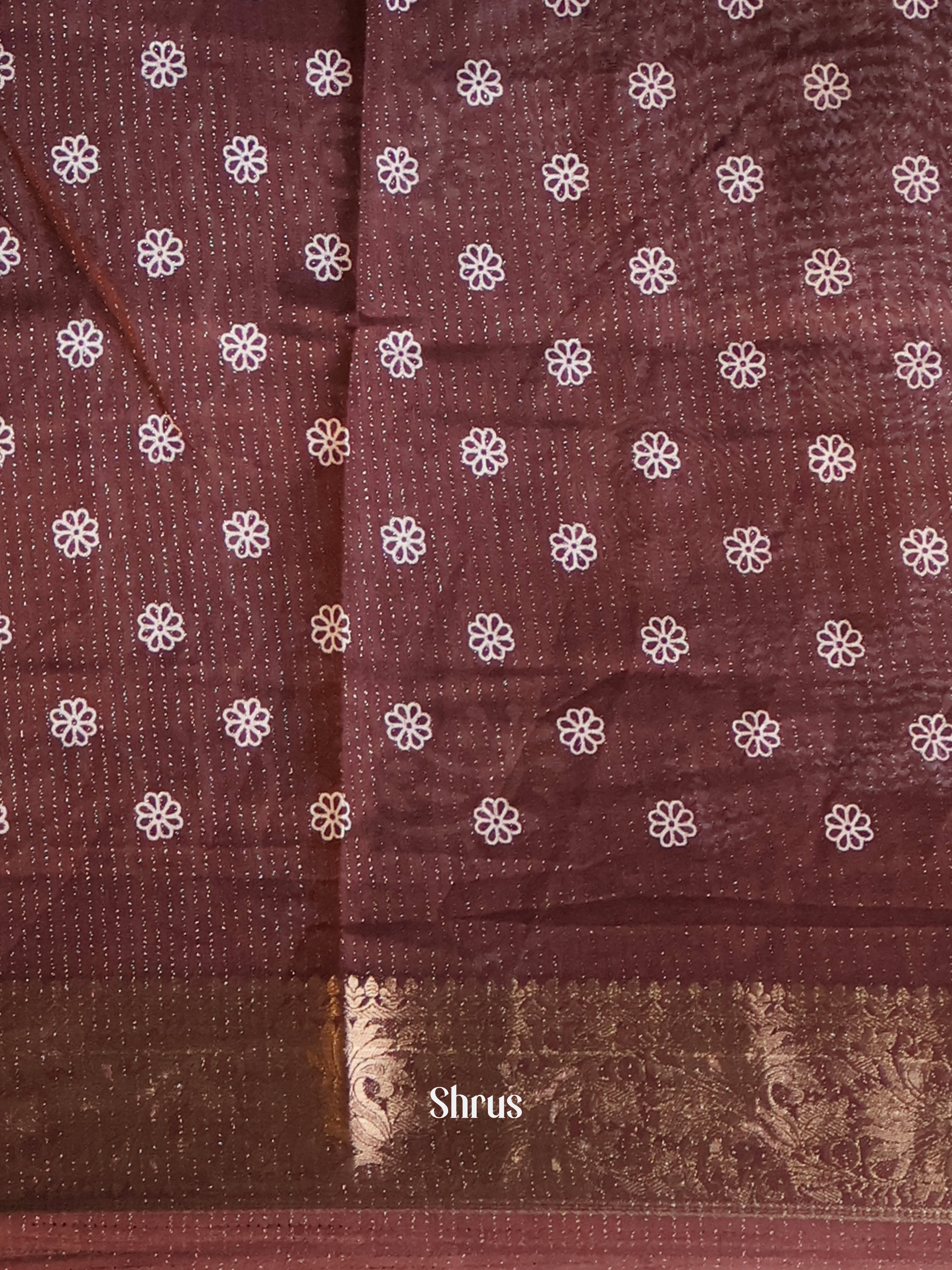 Brown - Semi Crepe Saree