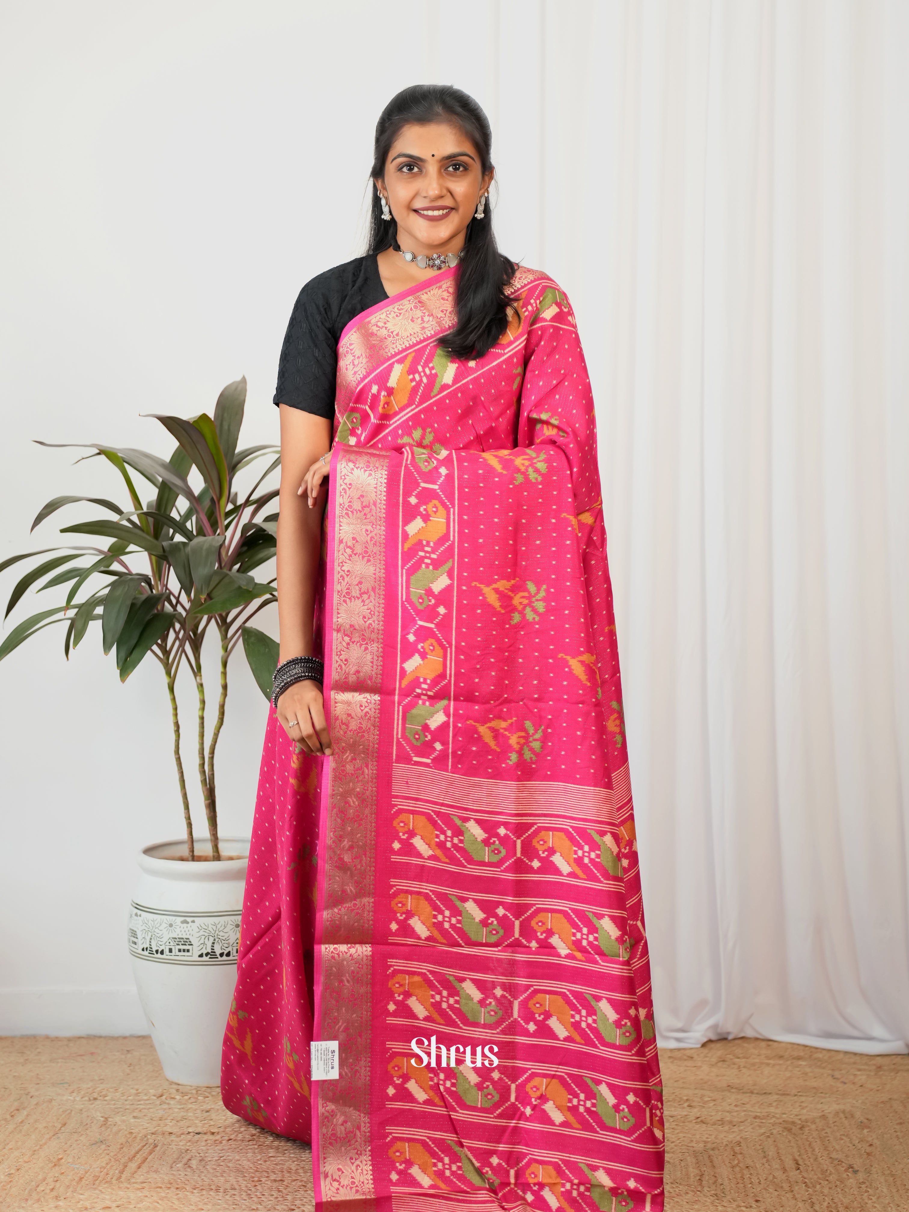 Pink - Semi Crepe Saree