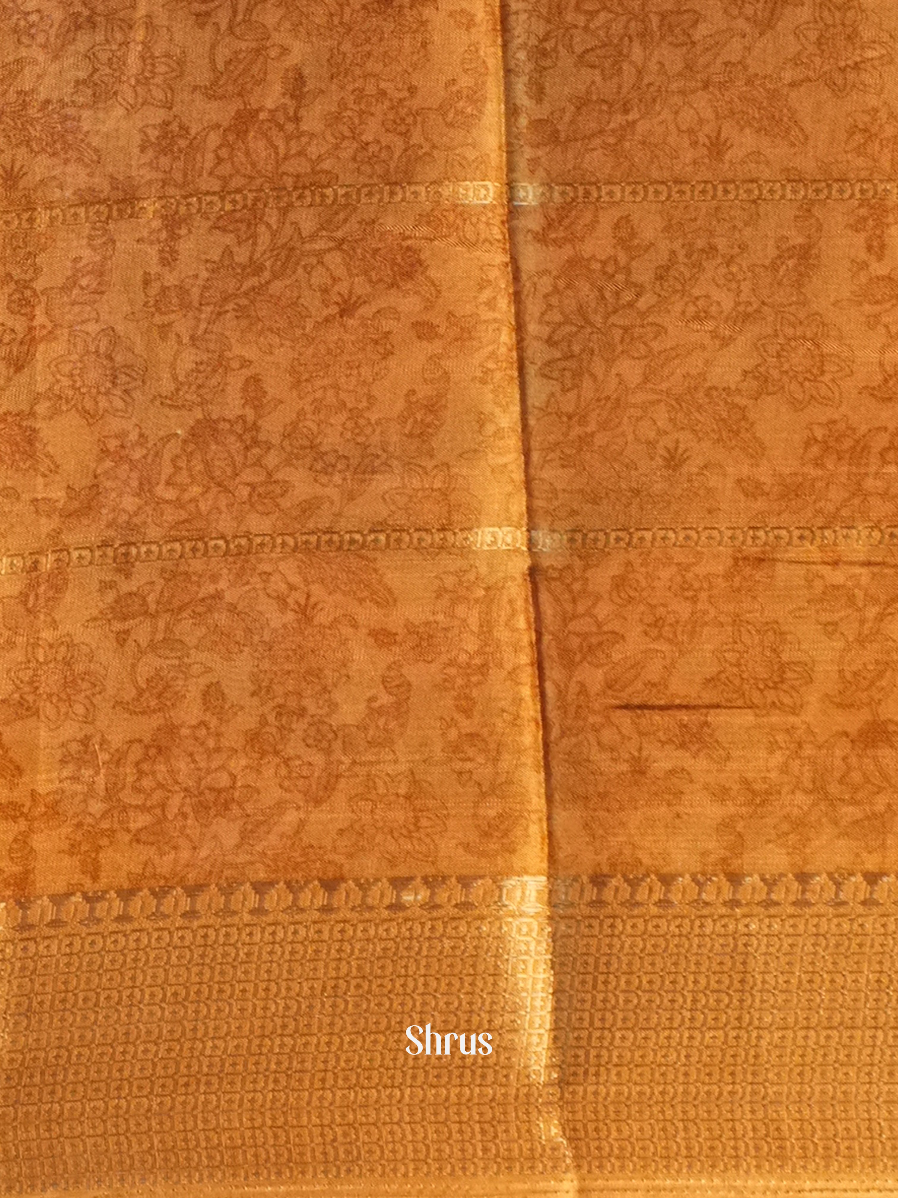 Cream & Orange - Semi Crepe Saree