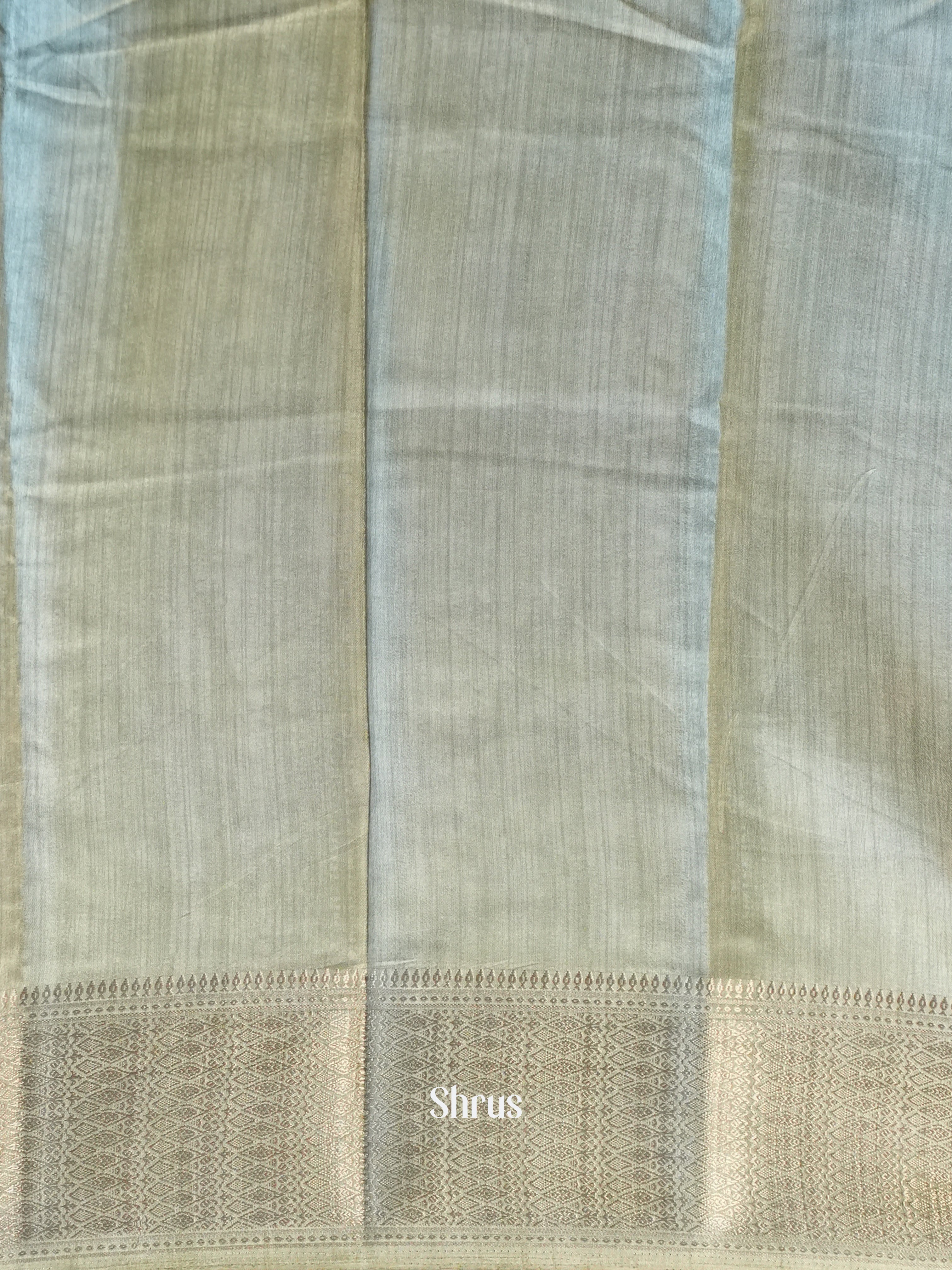 Cream & Green - Semi Crepe Saree