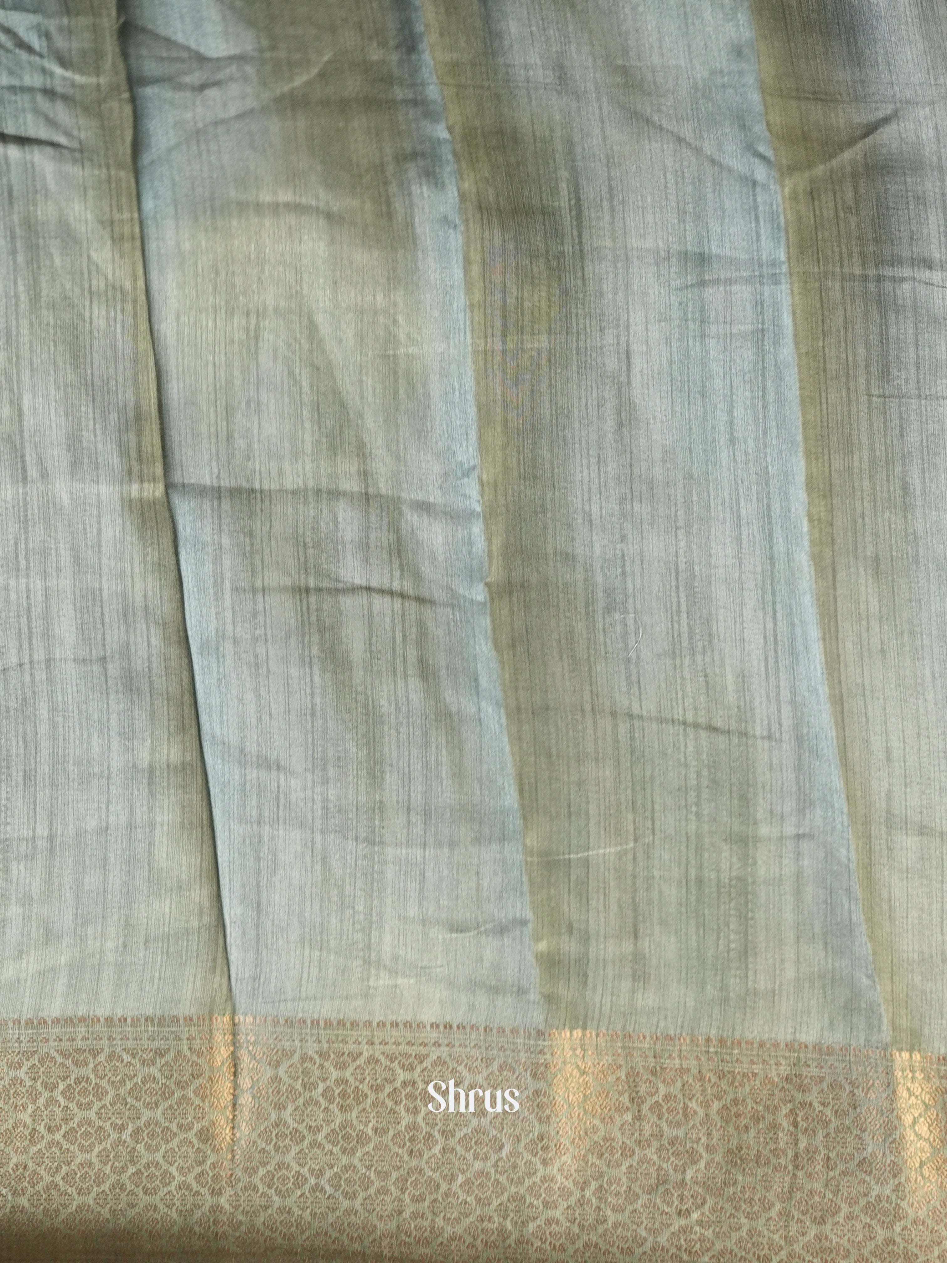 Dark Green & Grey - Semi Crepe Saree