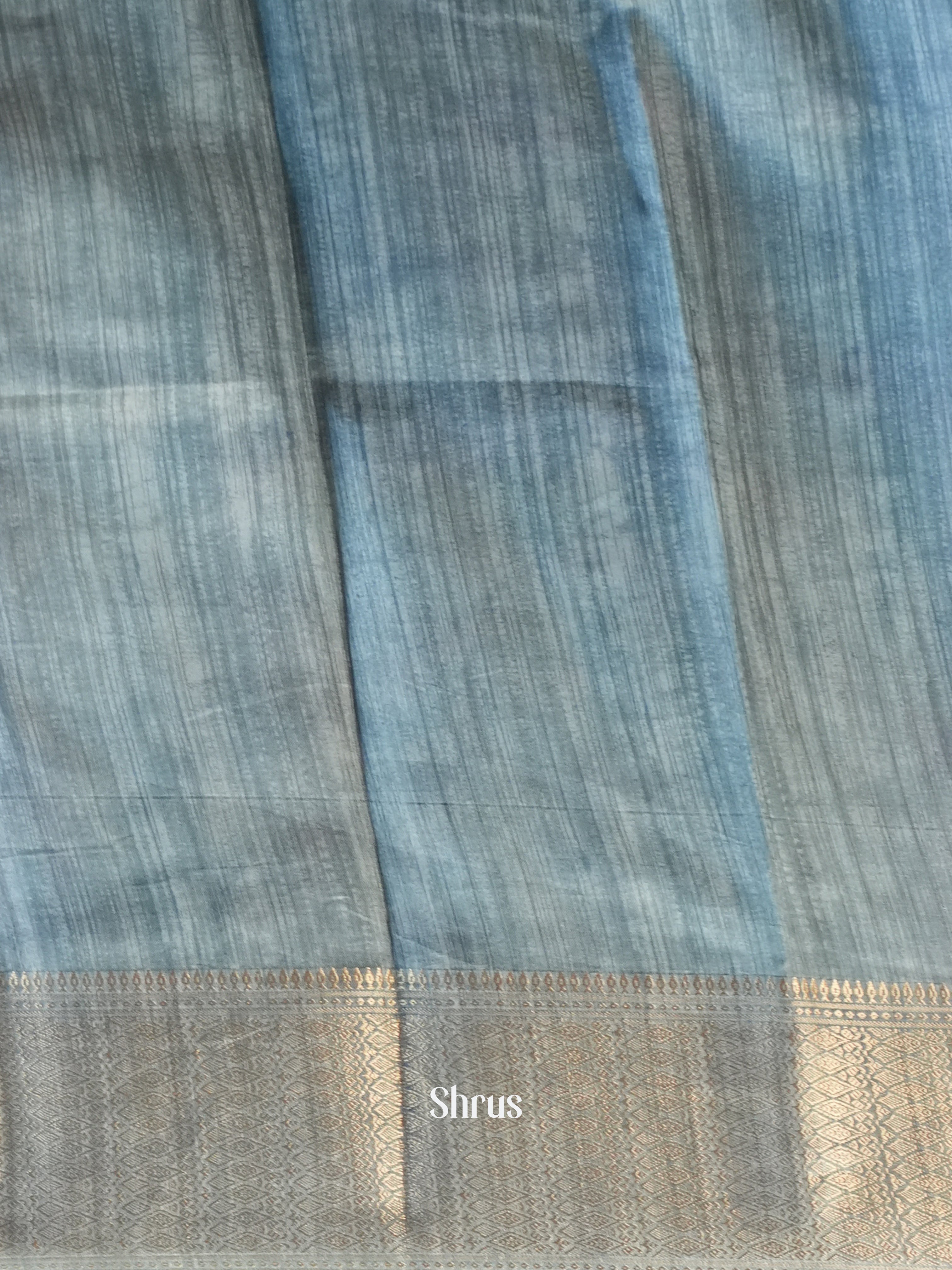 Blue &  Grey - Semi Crepe Saree