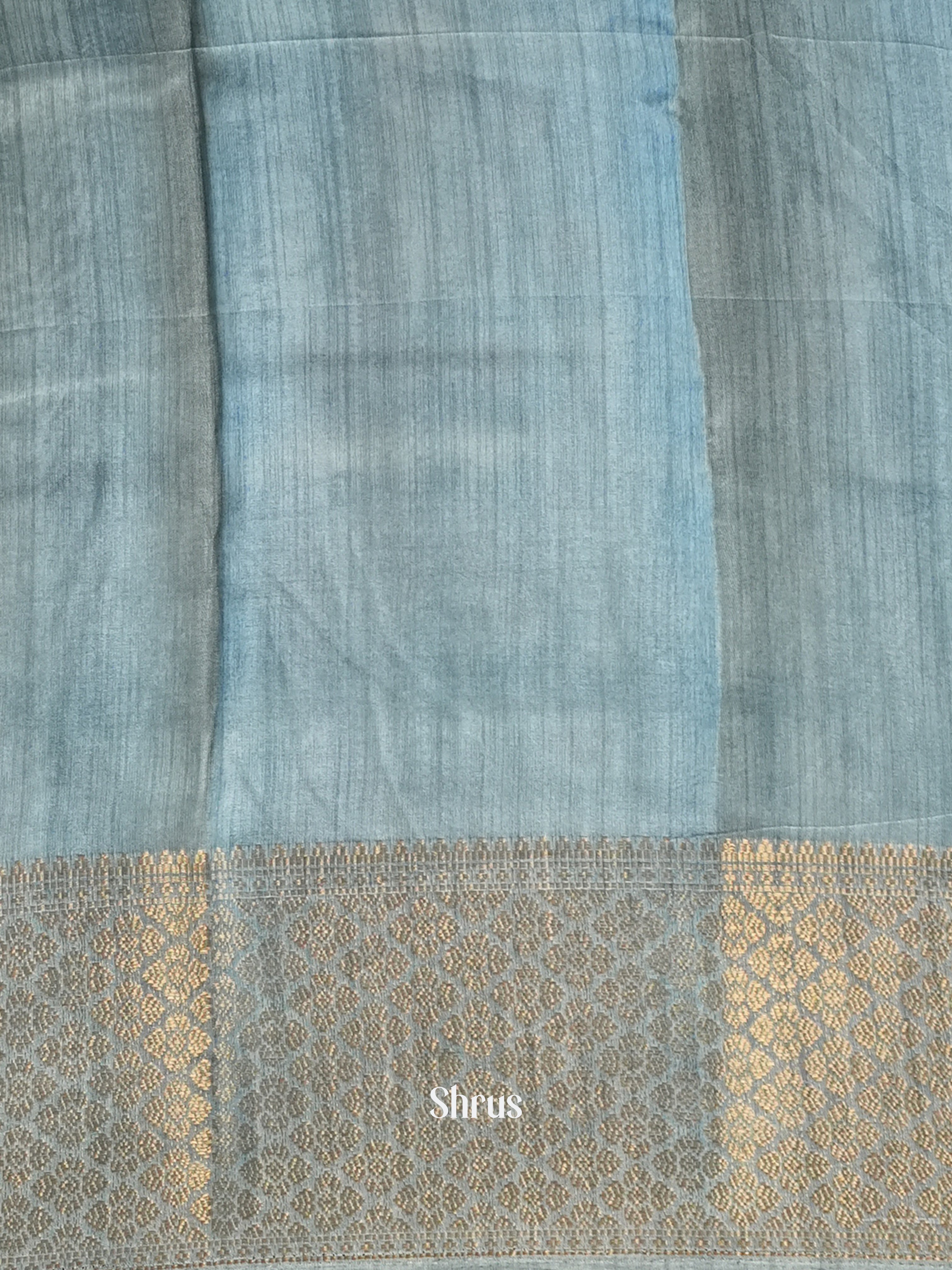 Blue  & Greyish blue   - Semi Crepe Saree