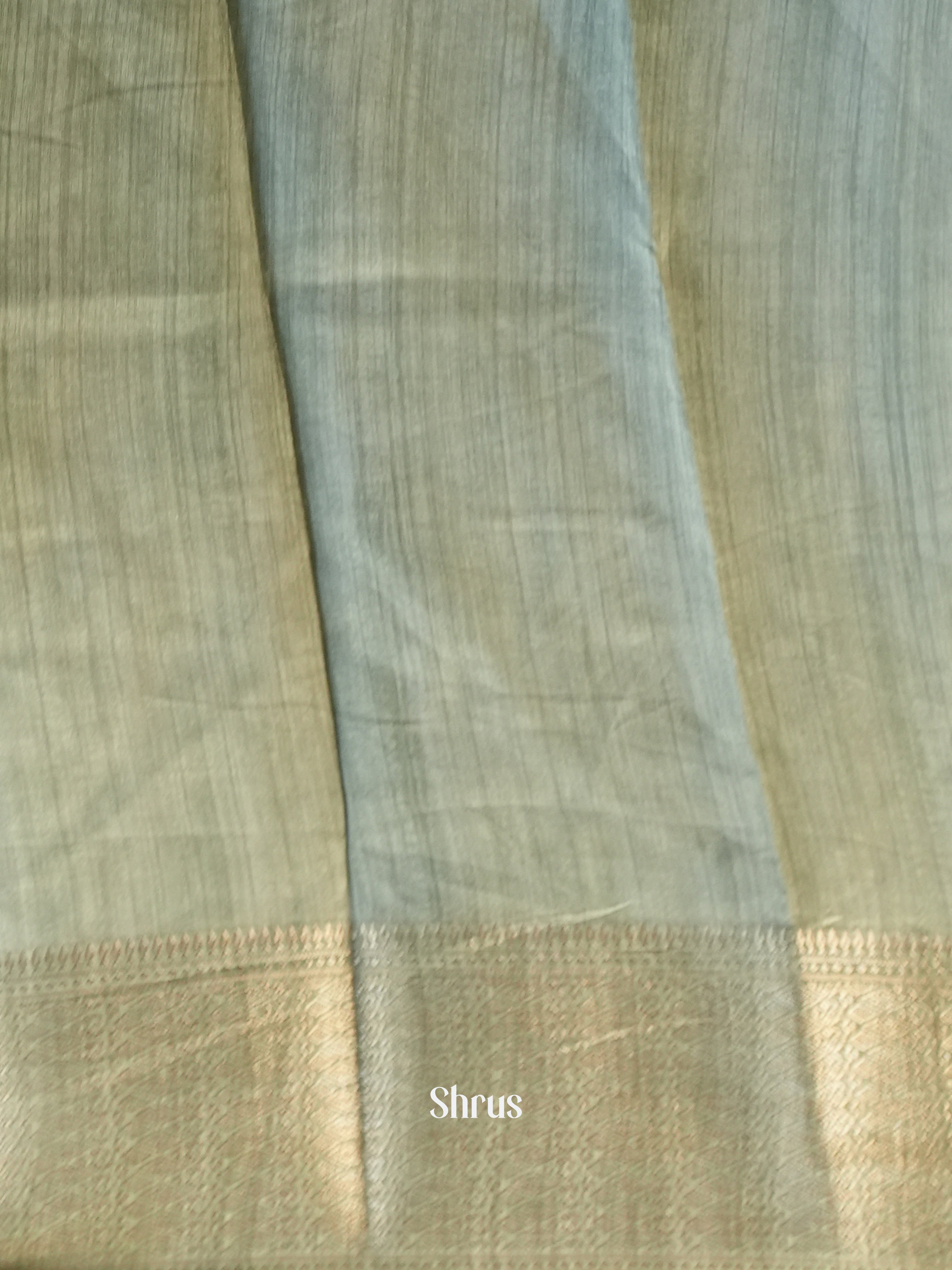 Black & Grey Green - Semi Crepe Saree