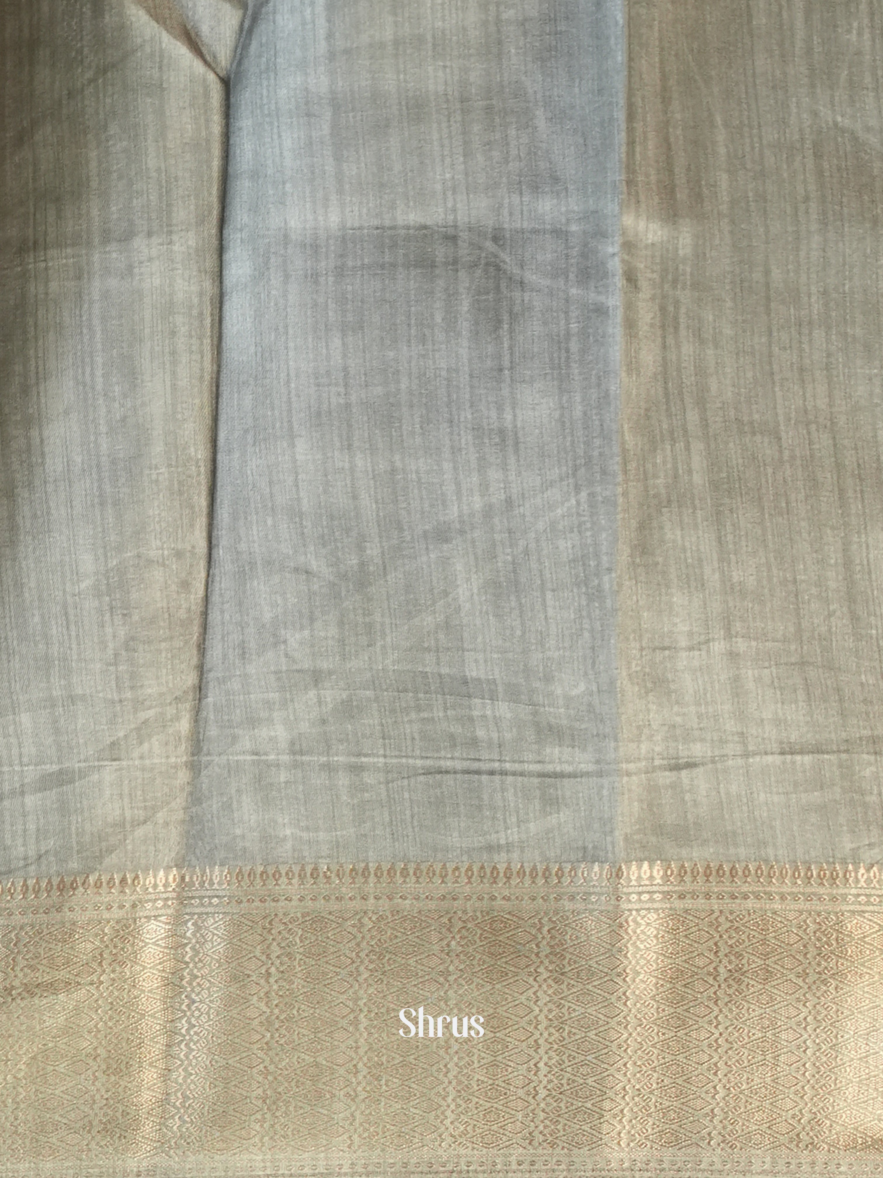 Cream & Grey - Semi Crepe Saree