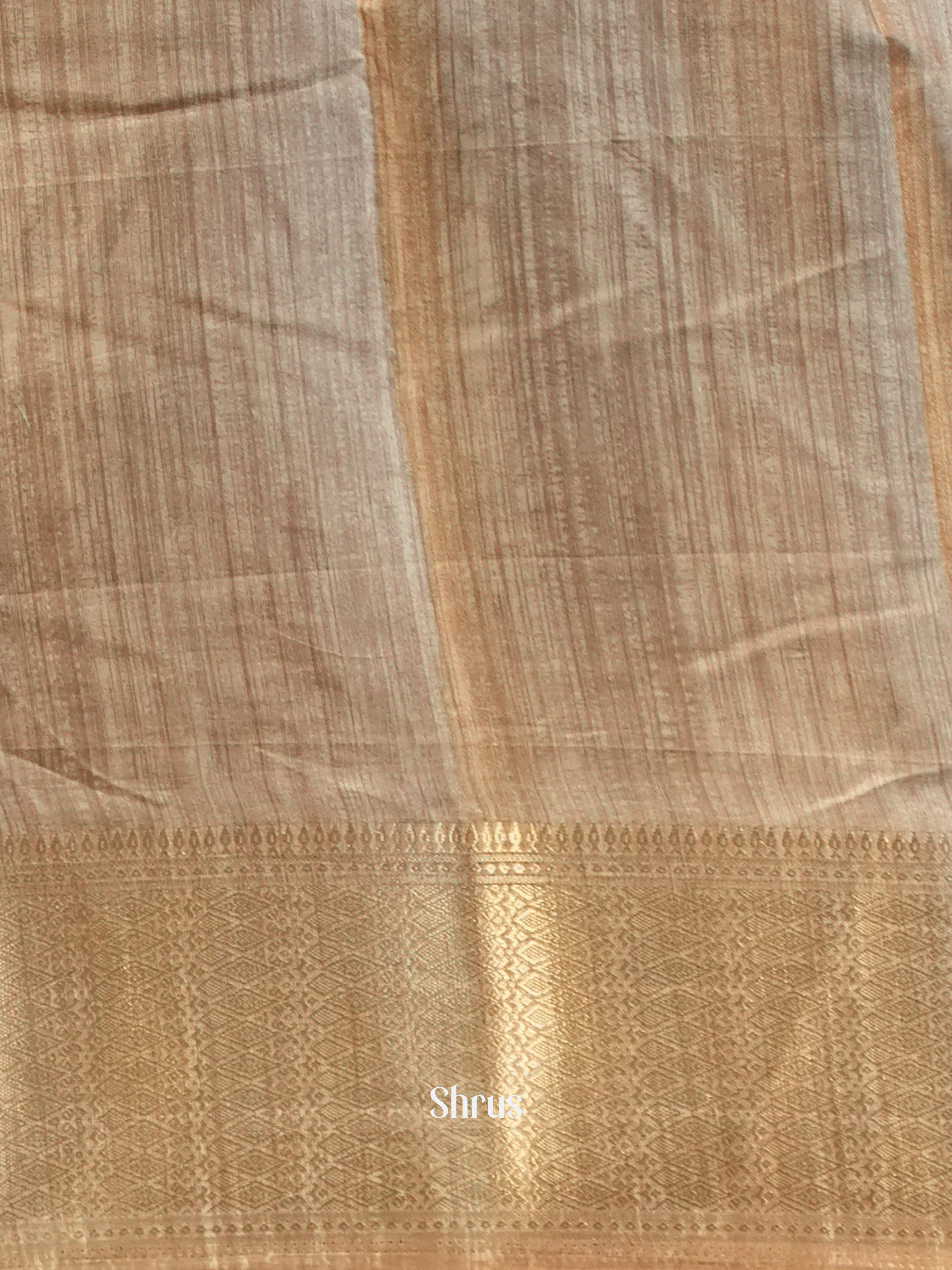 Cream& Brown - Semi Crepe Saree